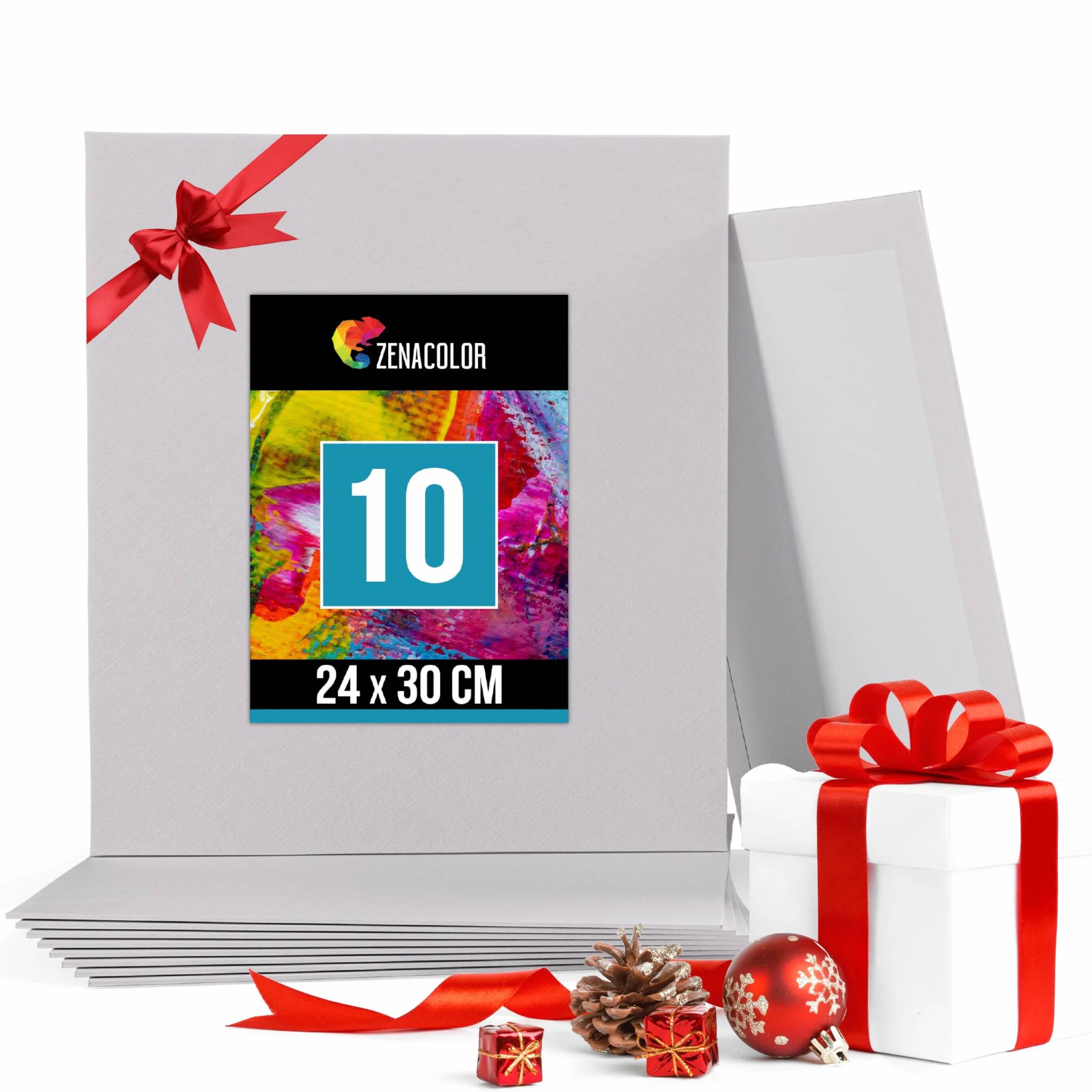 Zenacolor Set di 10 Tele per Dipingere - 100% Cotone Senza Acidi - Tela per Dipingere 24x30 cm - Tutti i Tipi di Pittura su Tela