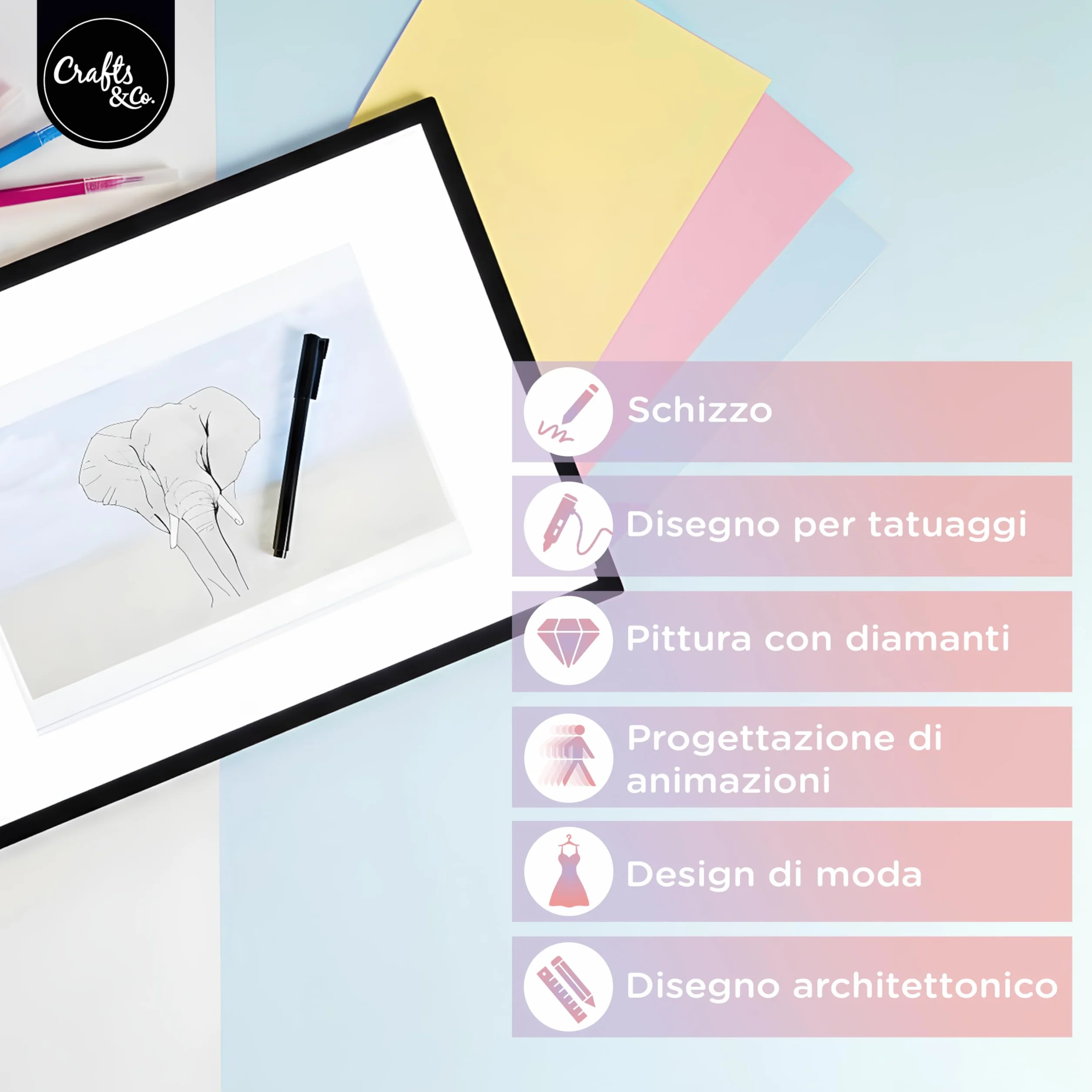 Crafts&Co® Tavola Luminosa | Lightbox Dimmerabile | Accessori Diamond Painting | Pannello LED con USB | Lightpad 470x345 mm | Tavola Luminosa, Pannello da Disegno Illuminato, Pad LED