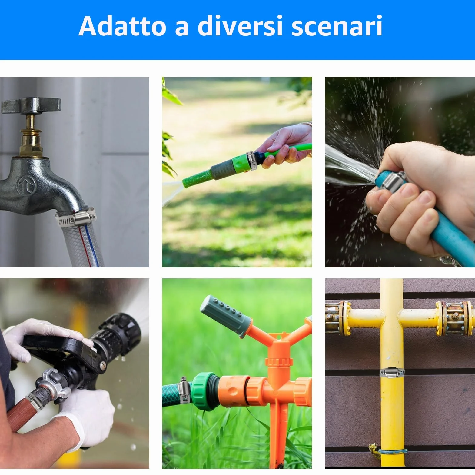 60 Pezzi Fascette Stringitubo Set, Fascetta Stringitubo Regolabile 6-51mm Metalliche, Fascette a Vite in Acciaio Inox, per Lavatrice, Tubi Piscina, Giardino, Tubi Gas, Acqua, Auto