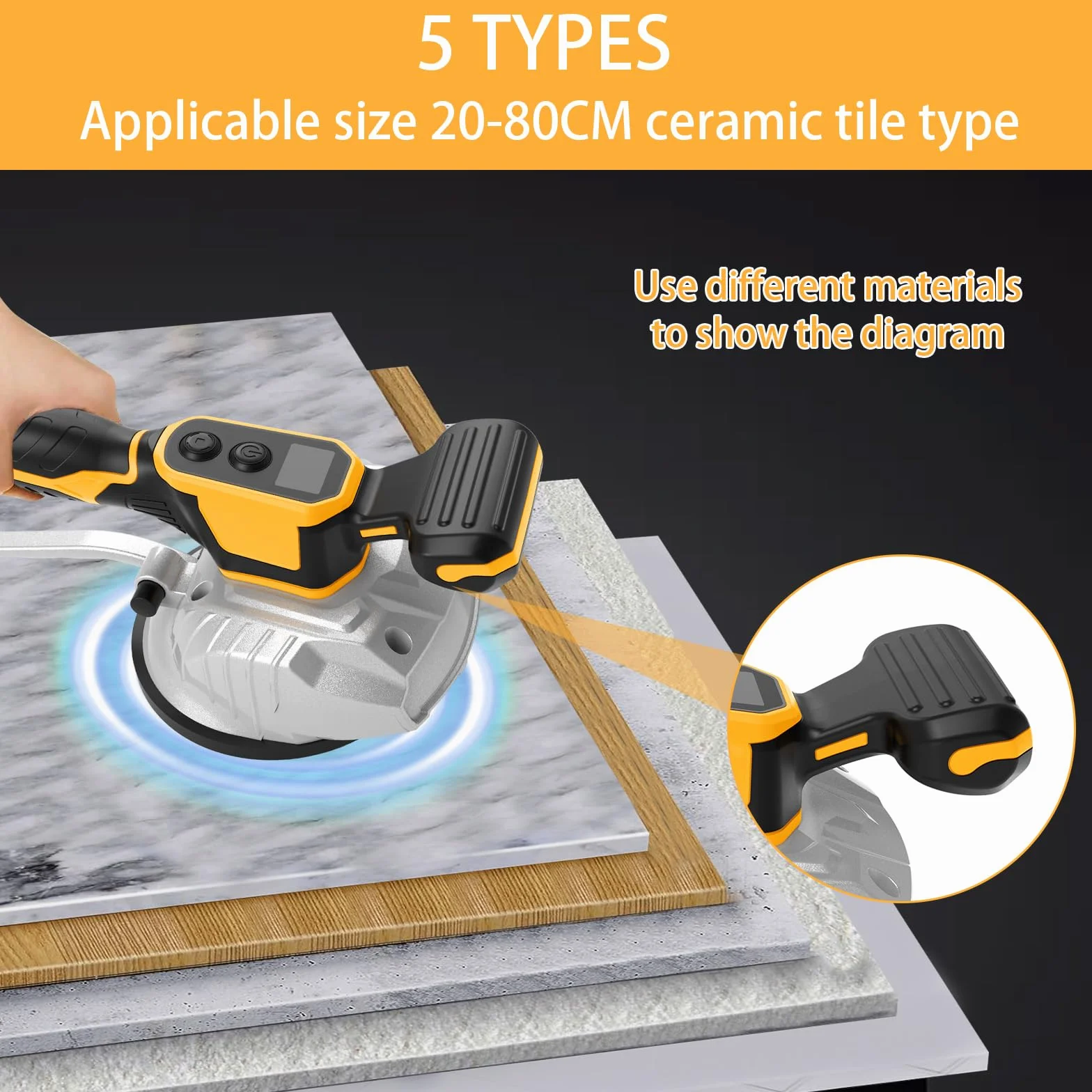 Vibratore Per Piastrelle Compatibile Con Dewalt 20 V Batteria, Vibratore Per Piastrelle Con Ventosa Da 5", 5 Marce, Velocità Regolabile, Capacità Di 60 Kg (Batteria Non Inclusa)