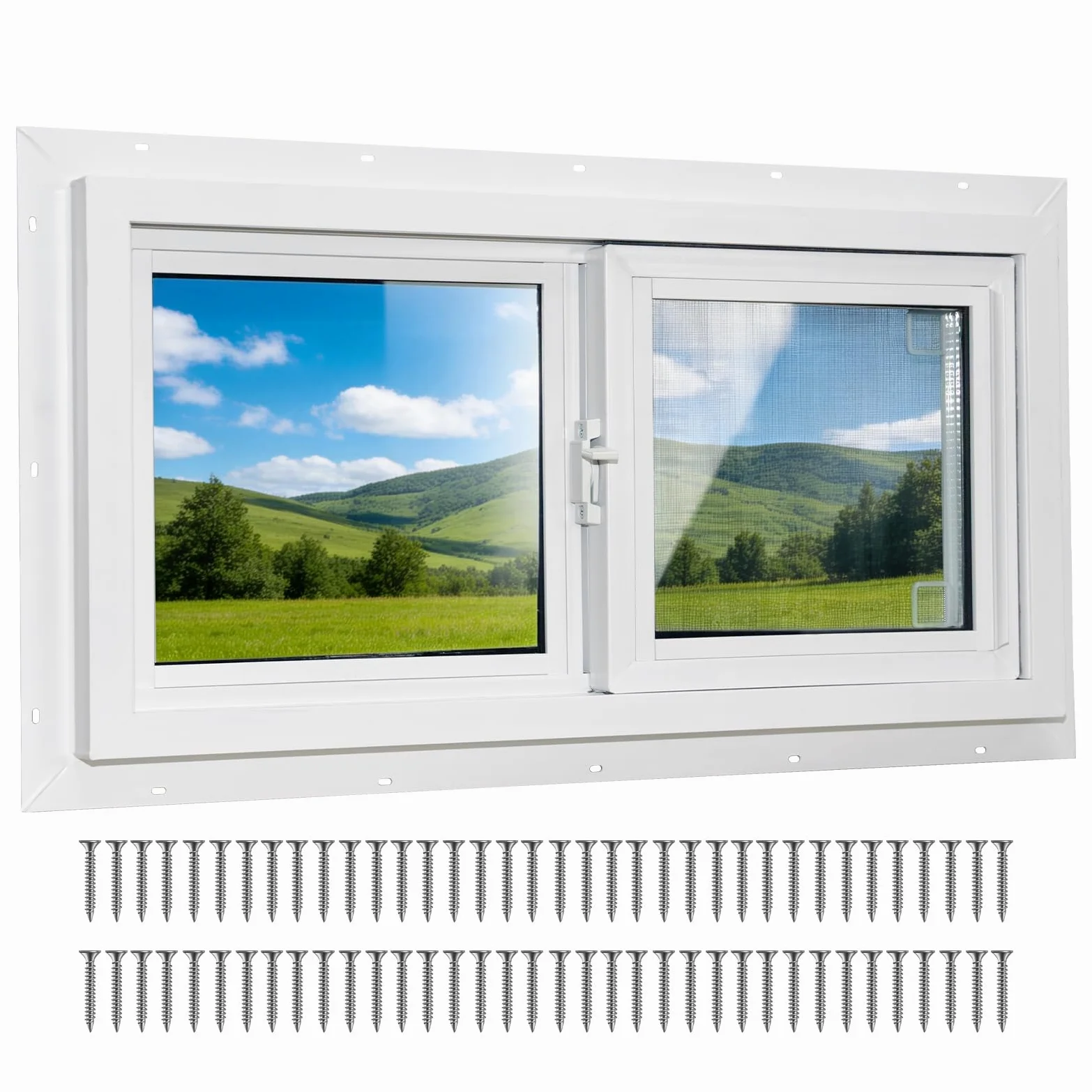 Yuzzy Finestra in vinile da 61 cm x 30,5 cm, con doppio pannello isolato in vetro temperato e schermo in fibra di vetro, finestre scorrevoli resistenti per cantina, bagno, garage, capannone, casa