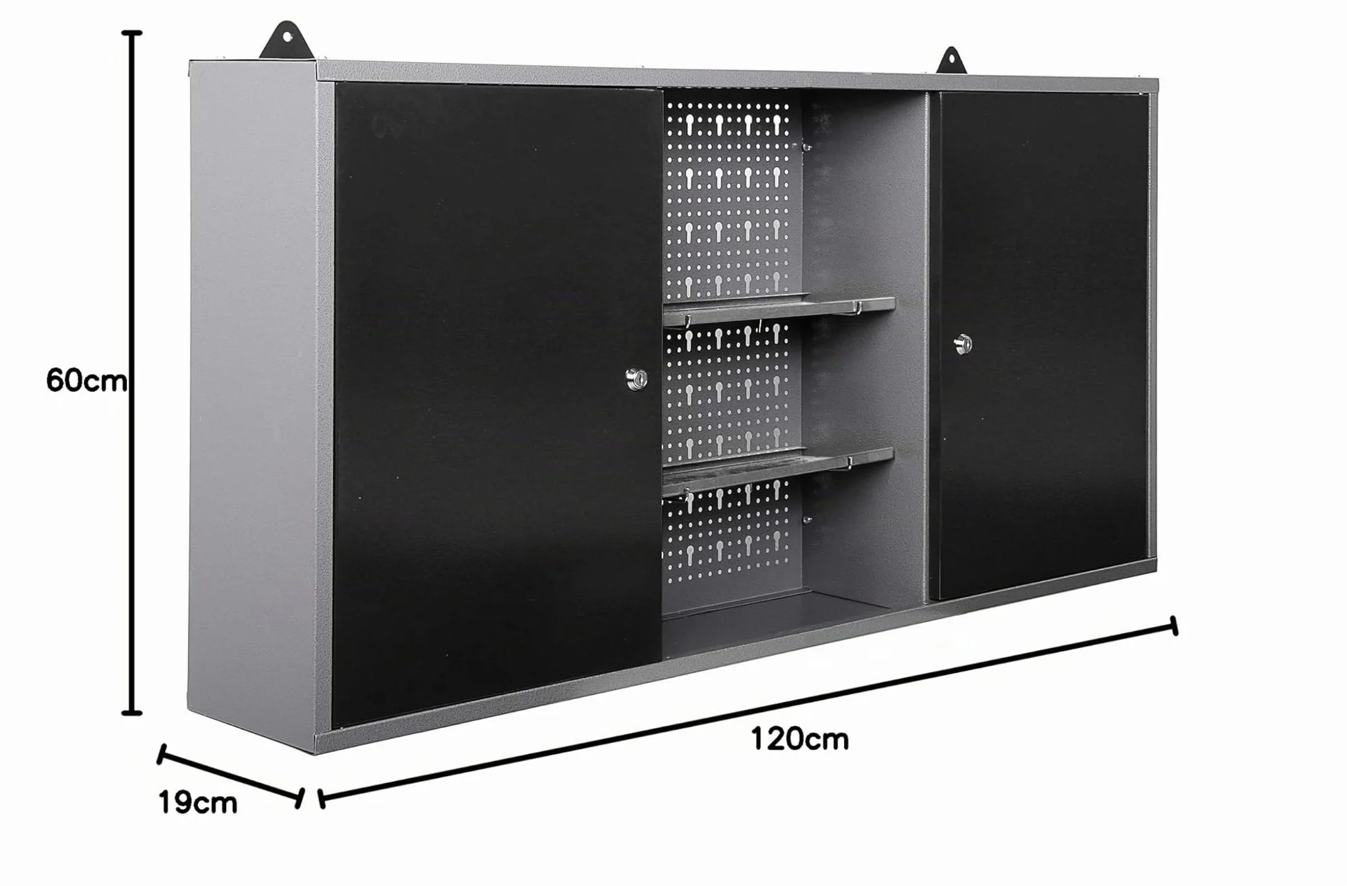 Ondis24, armadio da parete in metallo, armadio per utensili chiudibile, grigio nero, 120 cm - Kurt