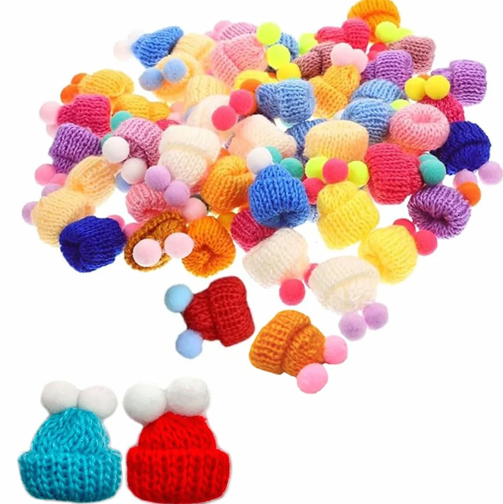 50 Pezzi Mini Cappelli Lavorati a Maglia,Piccolo Cappello di Peluche DIY, Cappelli da Babbo Natale, Cappello Piatto da Vino,Cappello da Bambola per Decorazione,Artigianali DIY