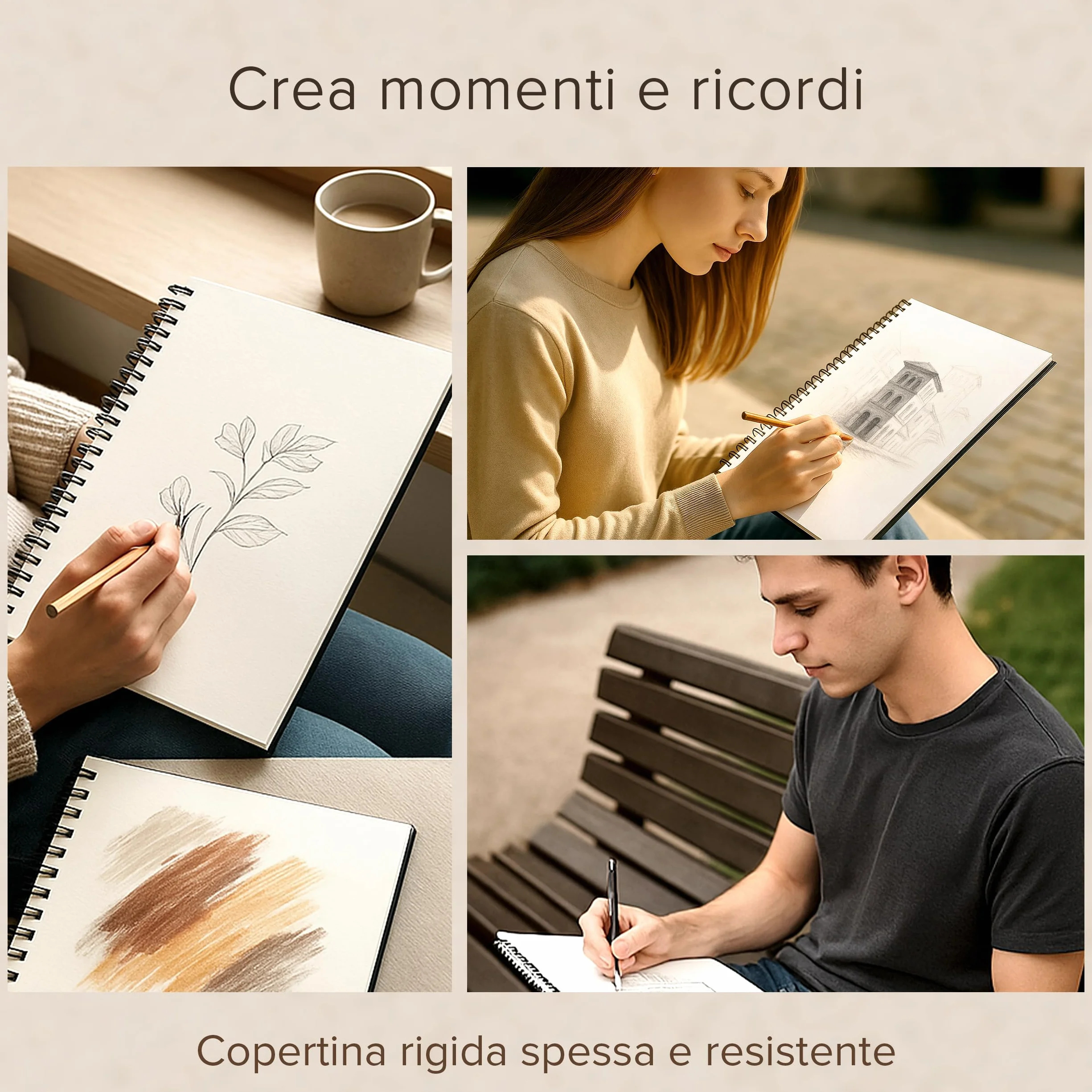 Blocco per Schizzi A4 con Copertina Rigida 200 g/m² Spirale 21 x 29 cm 40 Fogli 80 Pagine