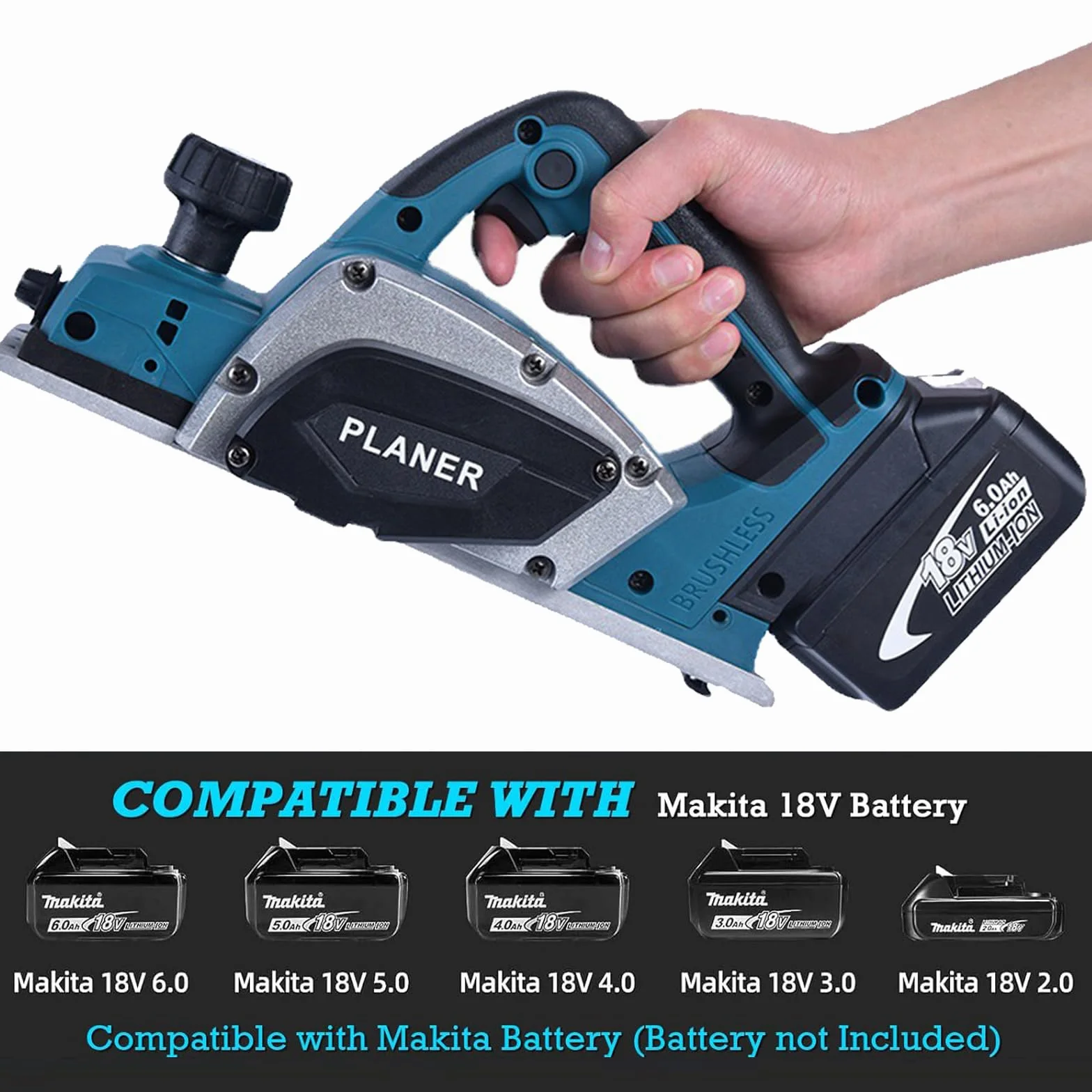 Pialla Elettrica per Legno Pialla Senza Fili compatibile con Makita 18V batteria, Piallatrice Elettrica Portatile da 15000RPM, Profondità Regolabile da 0 a 2 mm per falegnameria, mobili fai-da-te