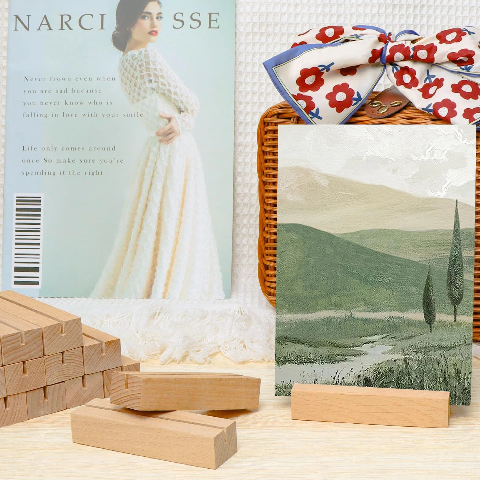 Set di 20 pezzi di portacartoline in legno, portabiglietti da visita in legno 10×3×2cm con spazio di 3mm, blocchi di legno stabili per cartoline, portabiglietti da menu per feste nuziali