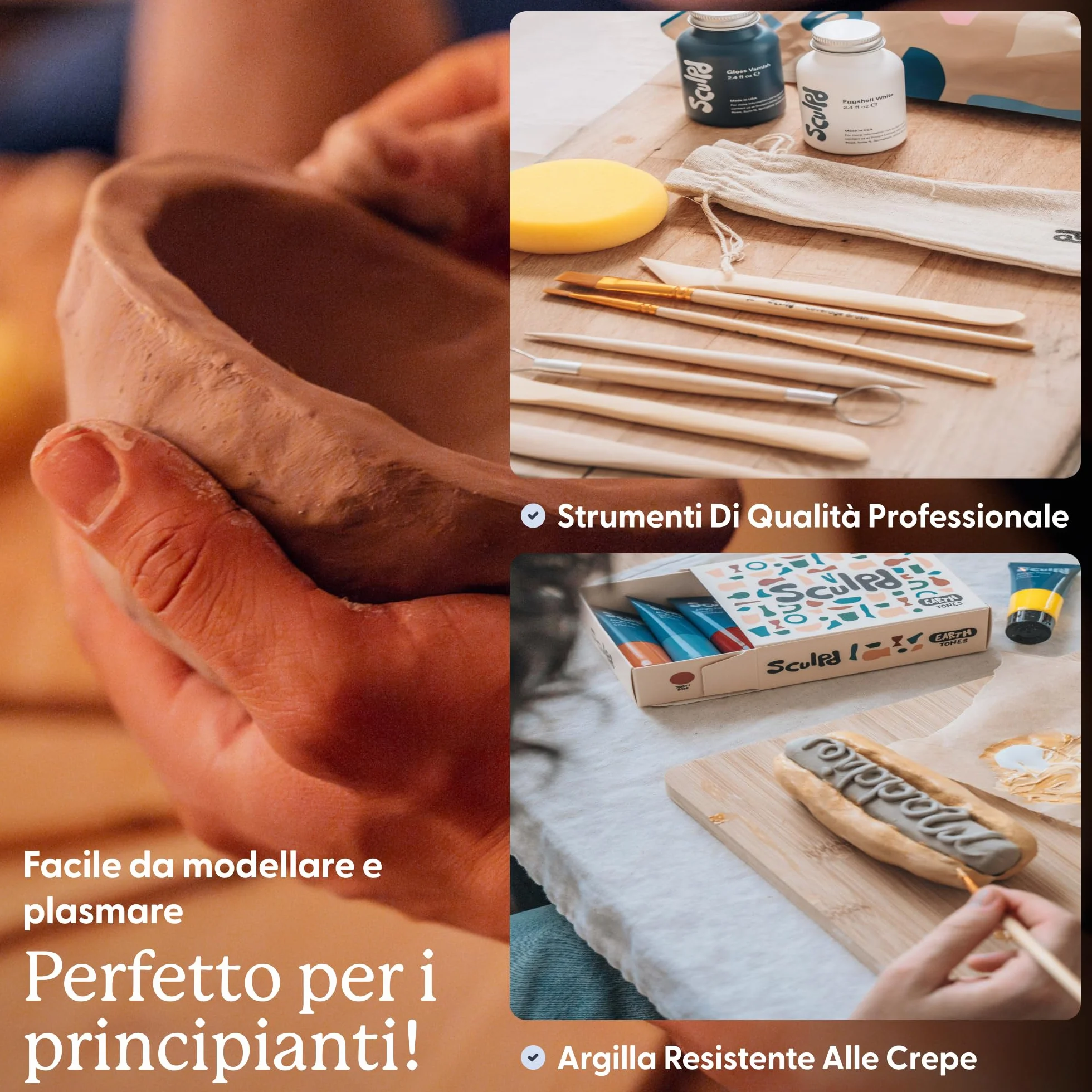 Sculpd Kit di ceramica per principianti con argilla ad asciugatura rapida, set di vernice e strumenti