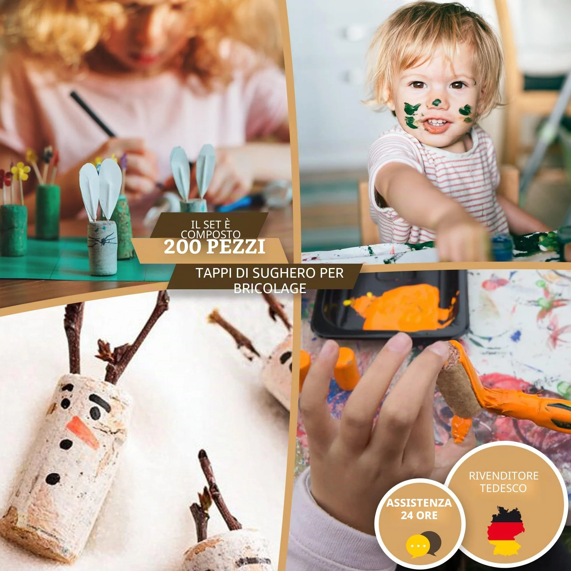 Tappi di sughero naturali 24 mm x 45 mm per bottiglie, DIY, hobby, bambini