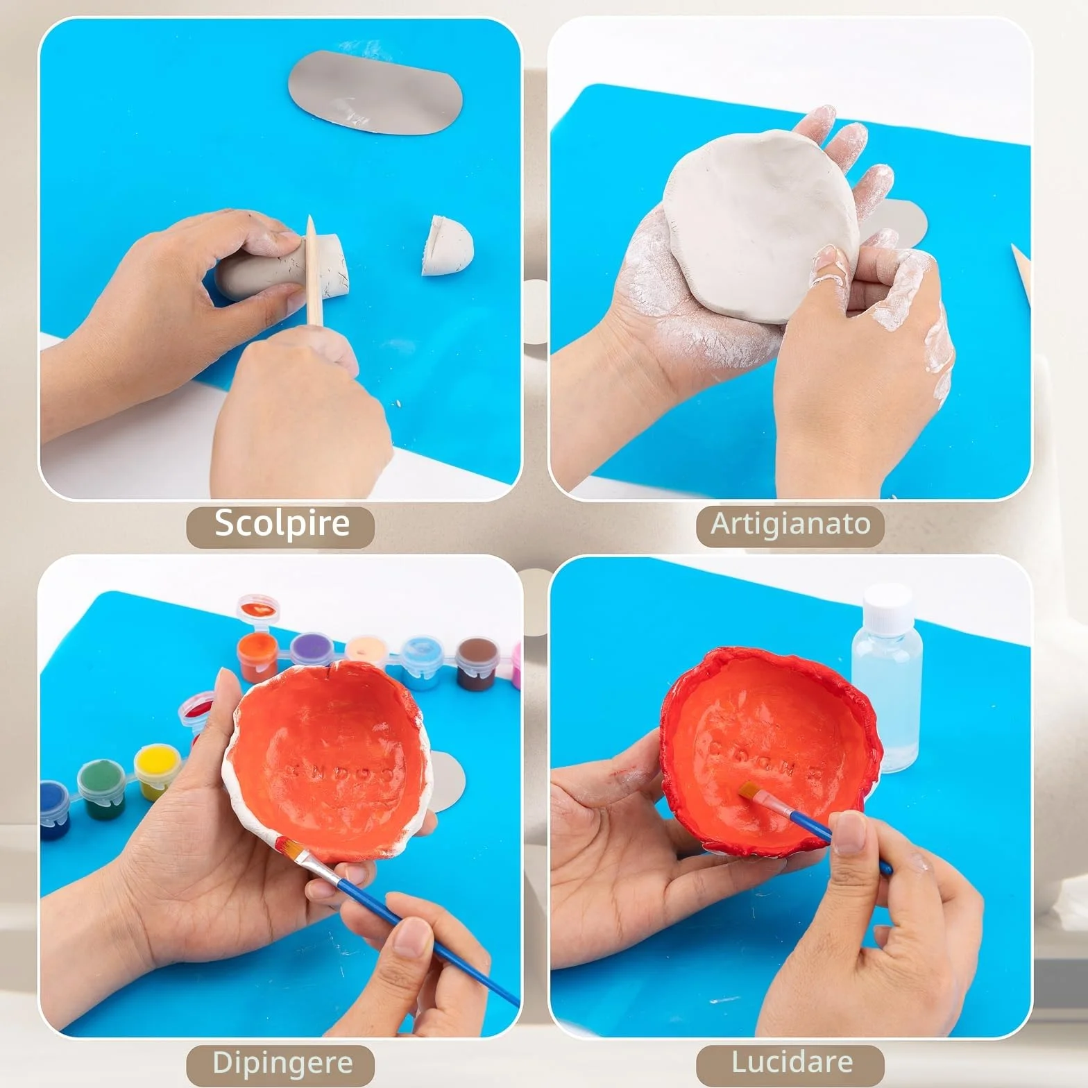 JelyArt Ceramica Fai da te Kit Argilla Senza Cottura Fai da te Creativo Adulti Include Argilla,Strumenti per Scolpire, Vivaci, Vernice, Timbri Alfabetici e Guida