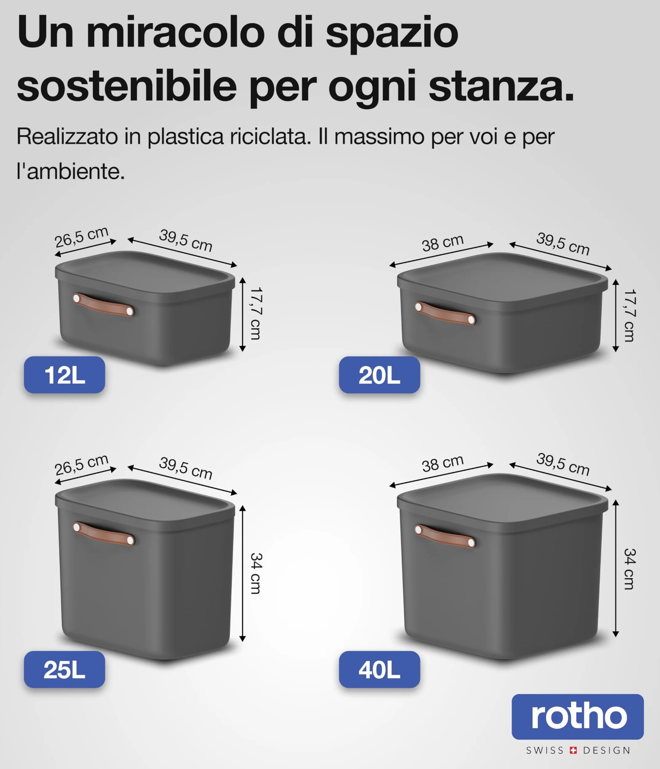 Rotho Maloja Scatola di stoccaggio 20 l Plastica PP riciclato 39.5 x 38.0 x 17.7 cm