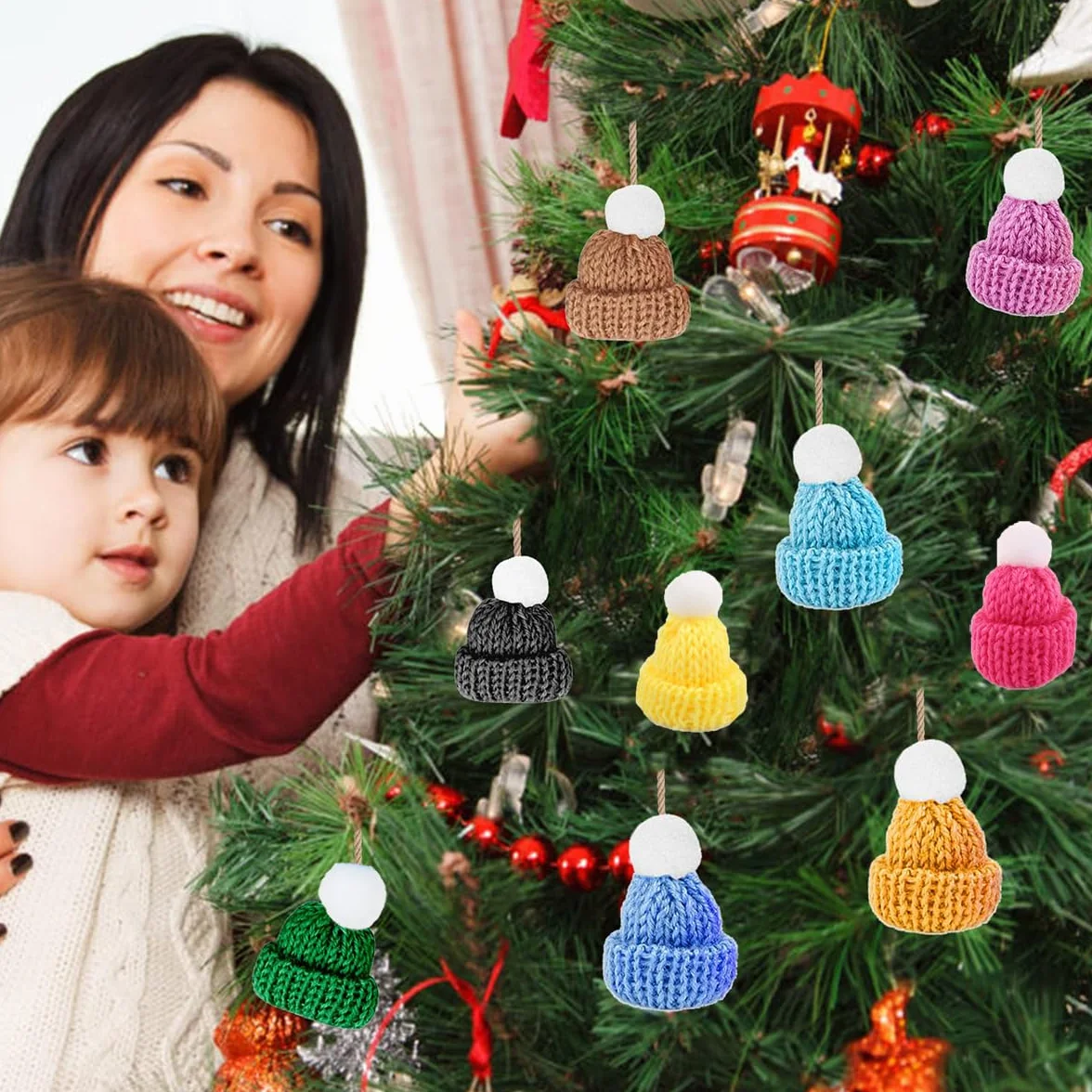 Shirene Mini Cappelli a Maglia,50 Pezzi Mini Cappelli di Lana per Bambole,Mini Cappelli di Natale,Cappelli Decorativi per la Tavola di Natale per Fai da Te,Artigianato,Decorazioni Natalizie
