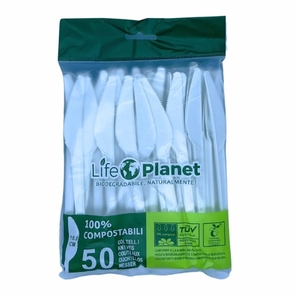 Generico 50 COLTELLI in CPLA Compostabili e Biodegradabili colore Bianco MONOUSO IN FIBRA VEGETALE RISPETTA L'AMBIENTE