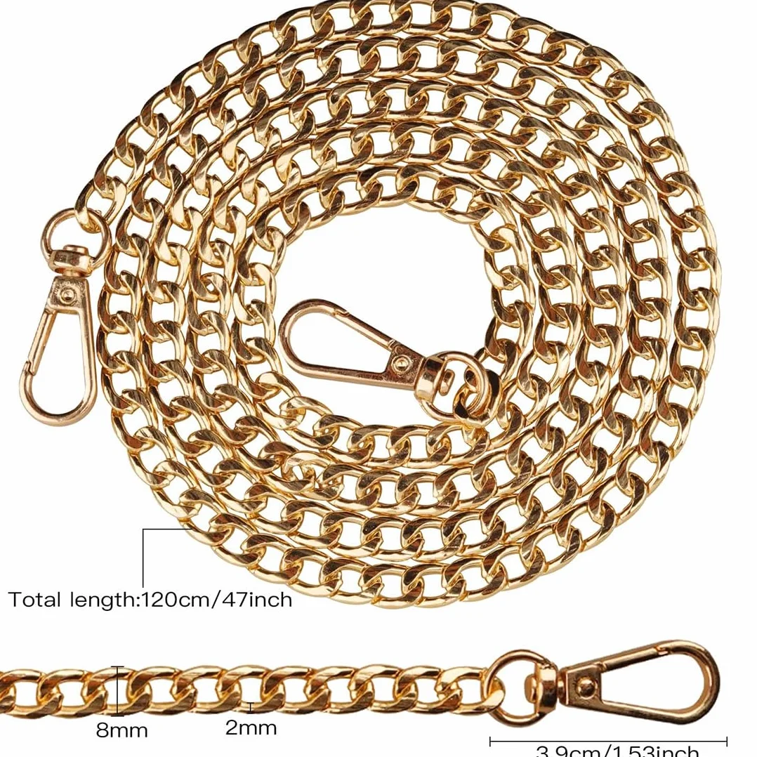 Catena per Borsa a Tracolla, 1 Pezzi Catene per Borse Uncinetto, Catena di Ricambio Borsa con Fermagli Girevoli, Catena in Metallo per Borse a Tracolla, Borsa a Mano-120cm (Oro)