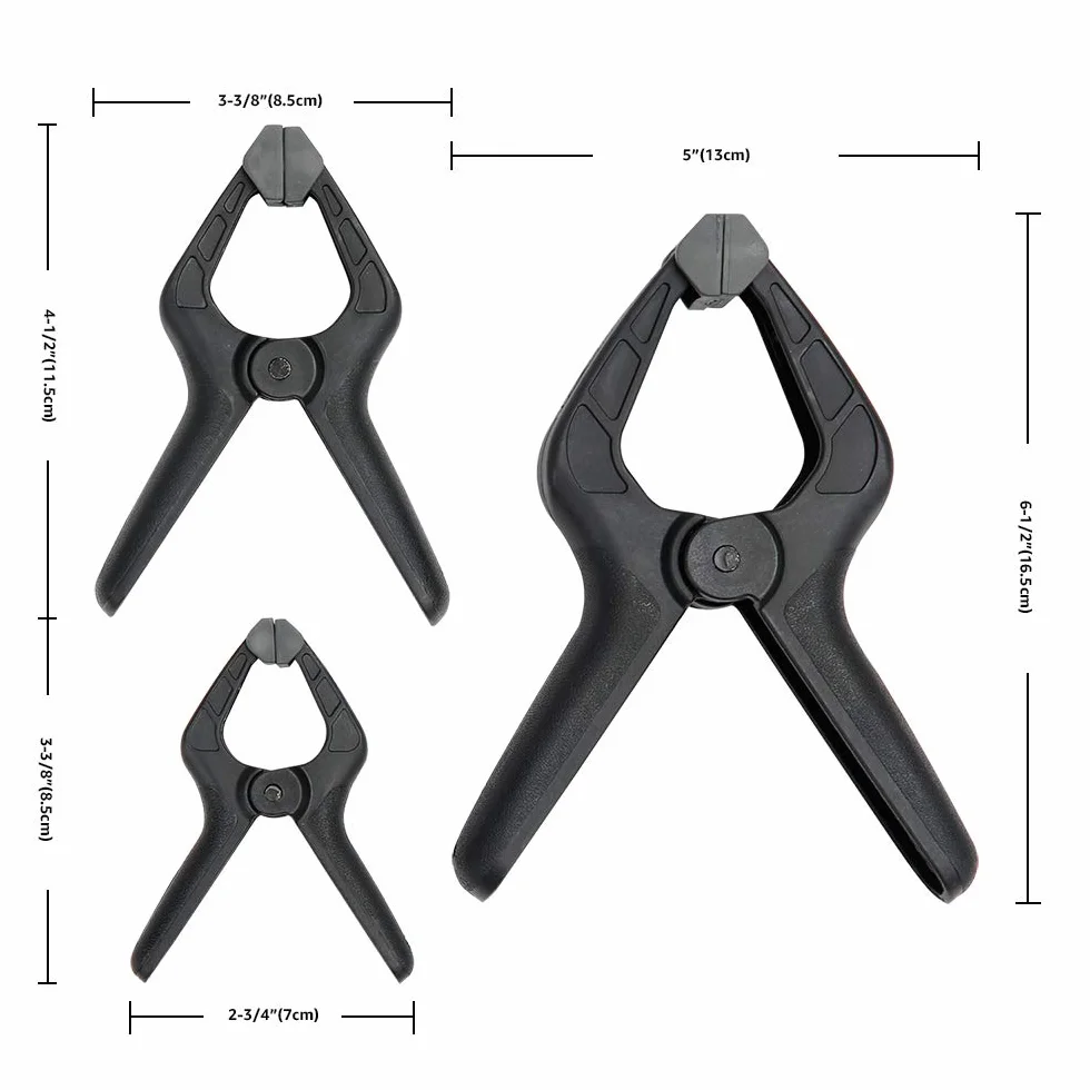Amazon Basics confezione da 14 morsetti a molla in nylon: 6 unità da 8,57 cm, 4 unità da 11,43 cm, 4 unità da 16,51 cm, Nero/ Grigio