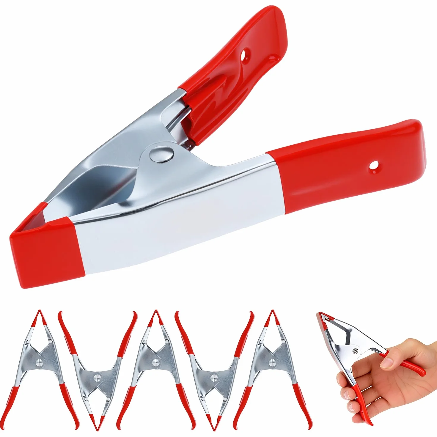 QWORK® Set di 6 Morsetti a Molla in Metallo 140 mm - Apertura 45 mm - Maxi Pinze per Foto & Bricolage