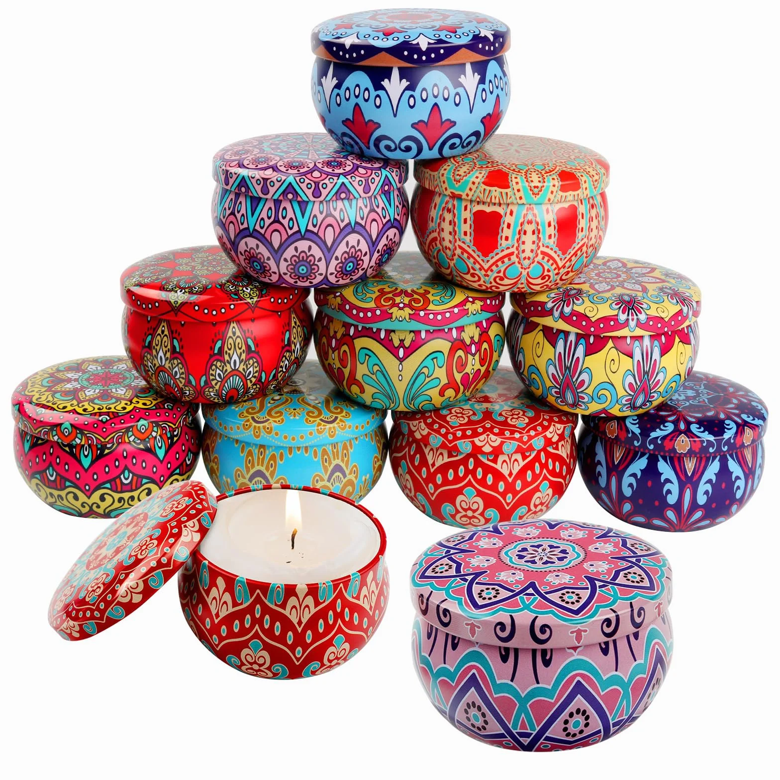 12Pezzi Piccole Barattoli Candele Riutilizzabili, 65ml Barattoli in Metallo per Fabbricazione di Candele, Contenitore Candele Vuoto con Coperchio per l'Artigianato Arte Conservazione