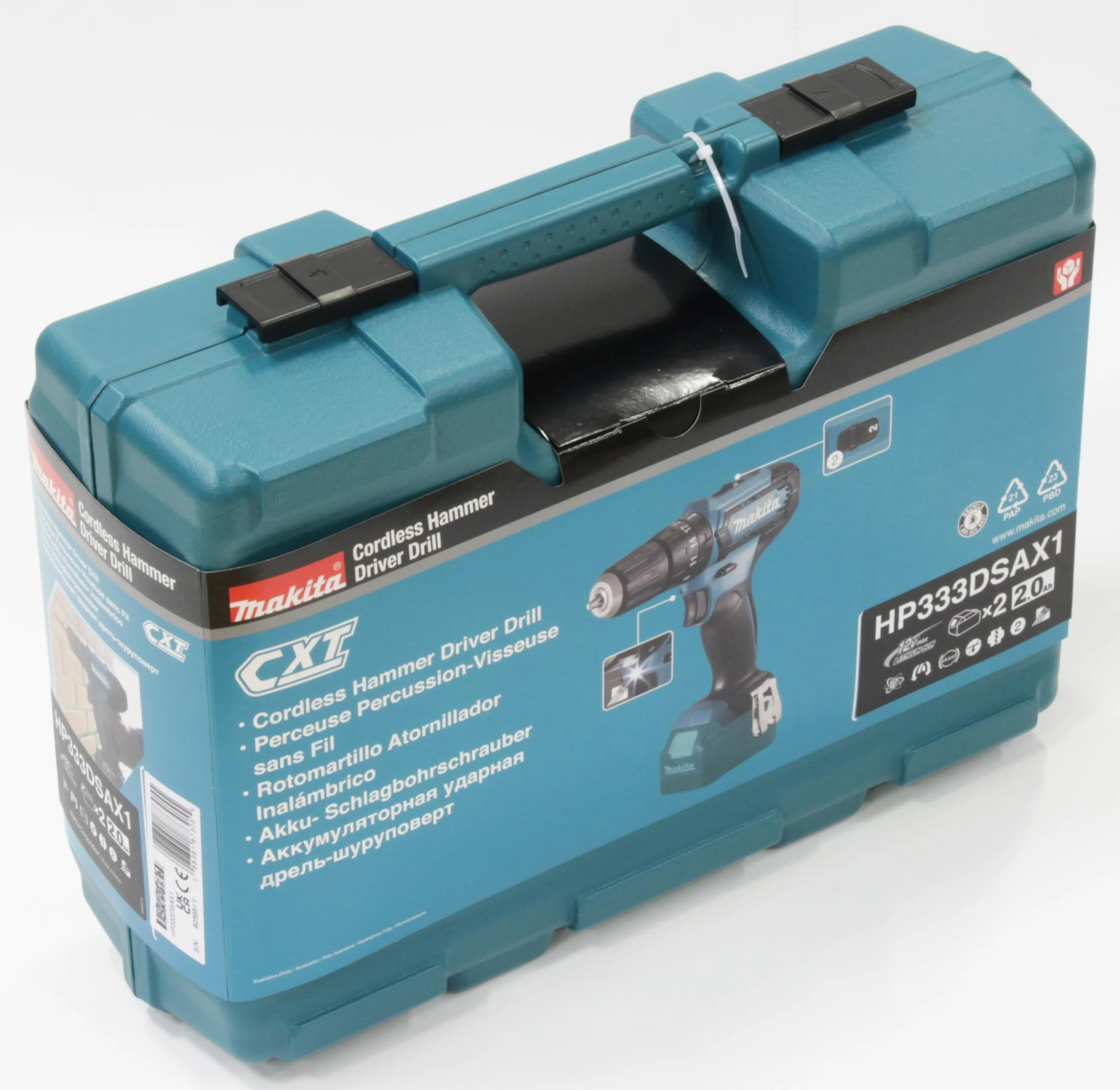 Makita HP333DSAX, trapano a percussione a batteria 12V max./2,0 Ah, 2 batterie + caricabatterie in valigetta