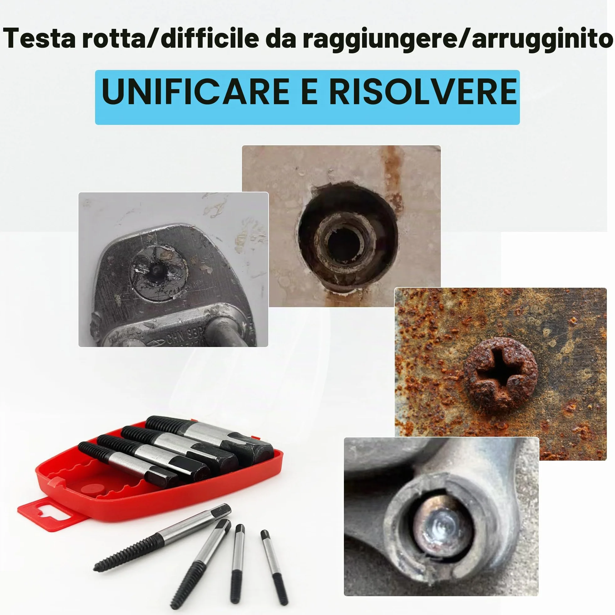 Set di 8 estrattori per viti professionale, set di 8 estrattori per viti, per la rimozione di viti spazzolate