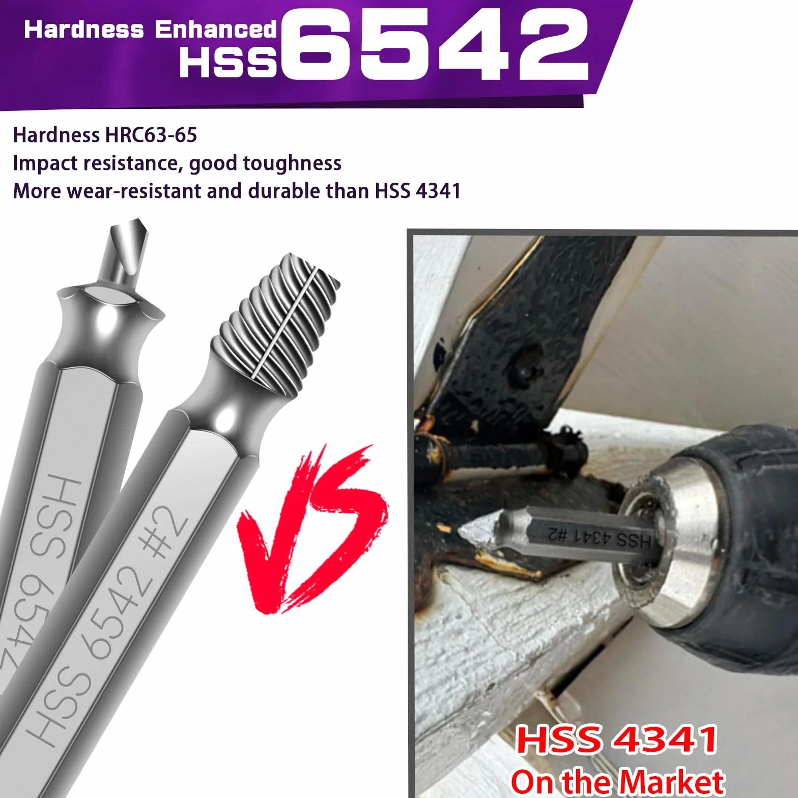 Set di 6 estrattori per viti Grado HRC 63-65, HSS 6542, estrattore sinistro, strumento svitamento, forare e rimuovere viti danneggiate