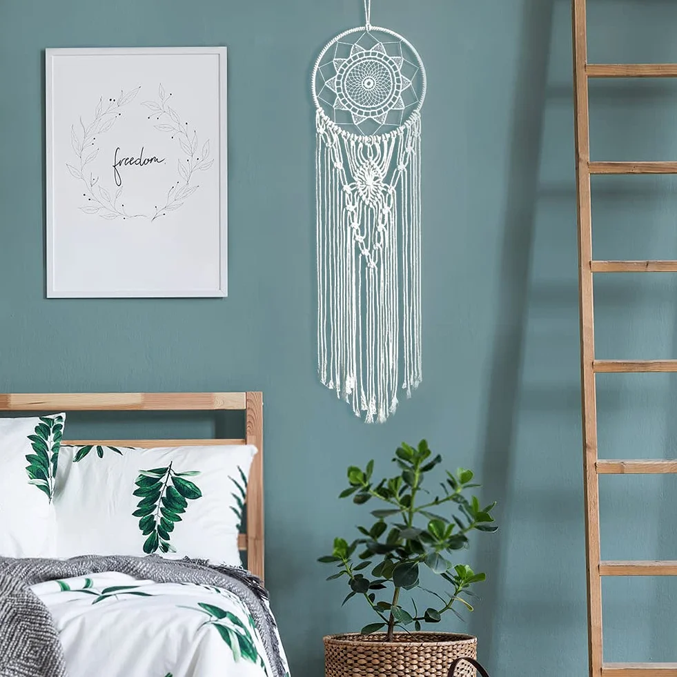 Acchiappasogni Macrame Tessuto Appeso a Parete Bohémien Wall Decor fatto a Mano Grande Dream Catcher Ornamento Regalo Artigianale
