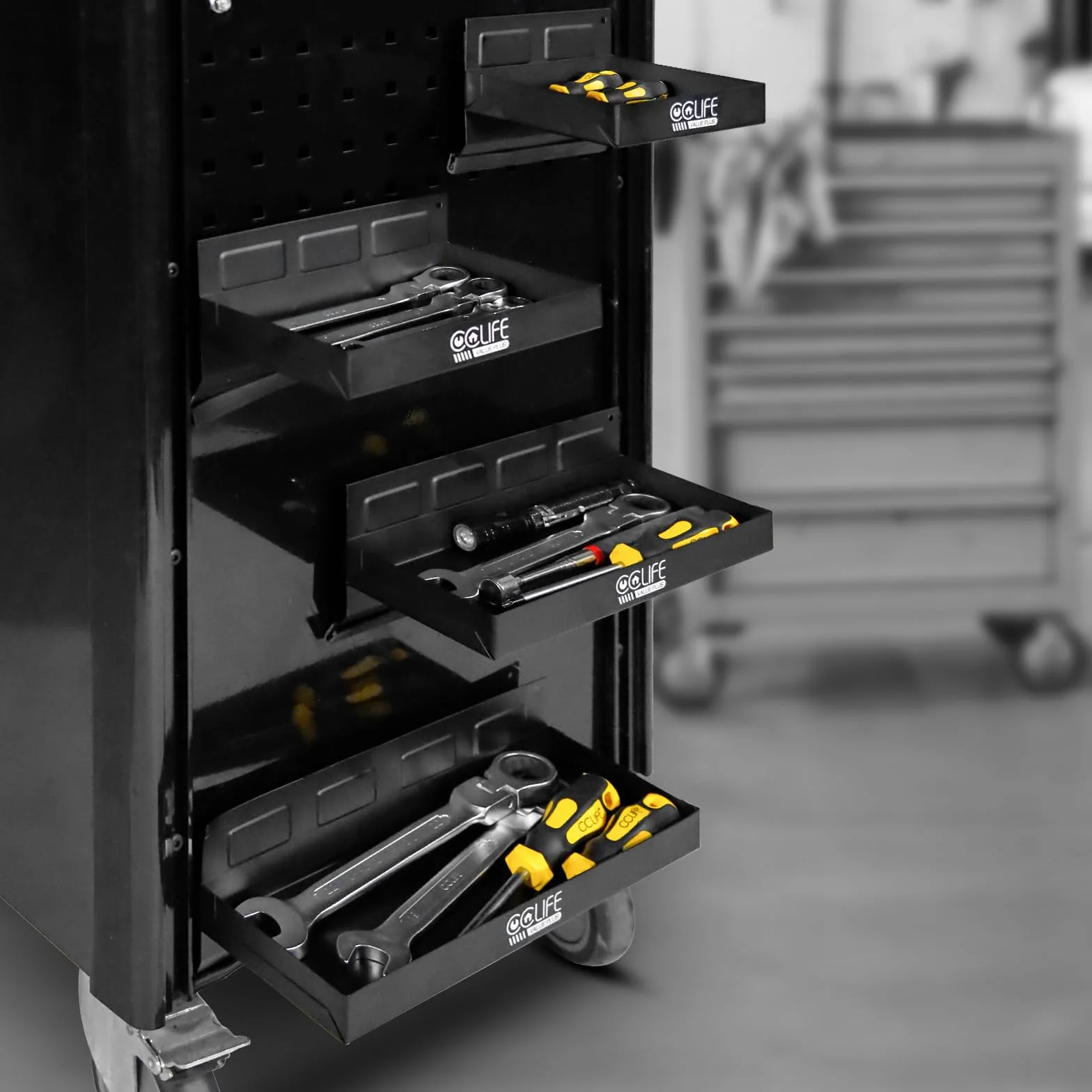 CCLIFE 4 Pezzi Juego Magnete bombolette ripiano, 150-210-270-310 mm vassoio magnetico officina per scaffale furgone da lavoro