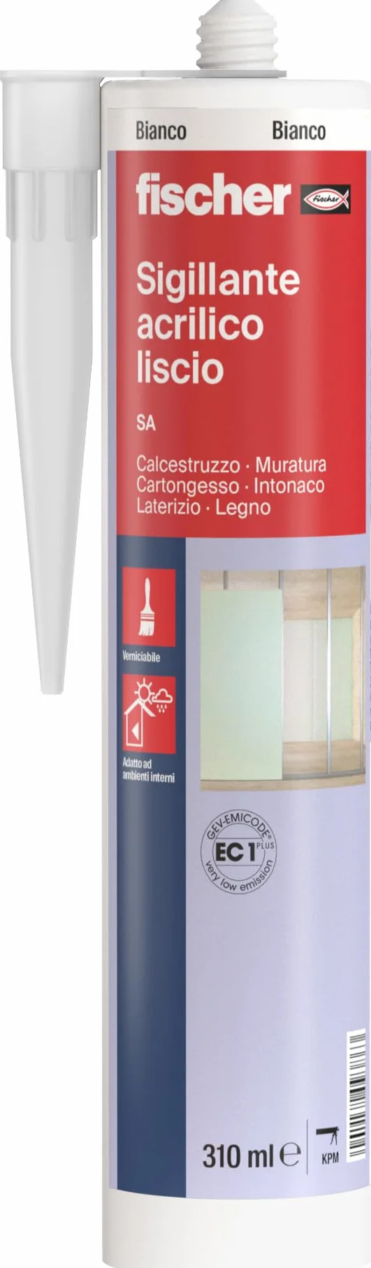 Fischer SA Bianco, Sigillante Acrilico Stucco Multiuso | Supporti porosi, Finitura liscia, Muro, Legno, Cartongesso, Inodore, Verniciabile, Ambienti interni