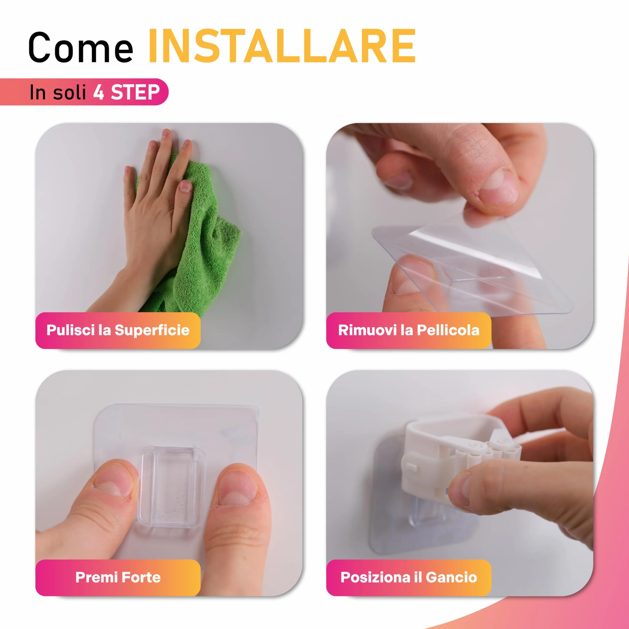Generico Porta Scopa Adesivo Ultra Resistente da Parete (Set 4) – Ganci Senza Fori per Scope e Mop – Supporto Porta Scope Cucina, Bagno e Garage – Impermeabile, Antiscivolo con Fissaggio Forte