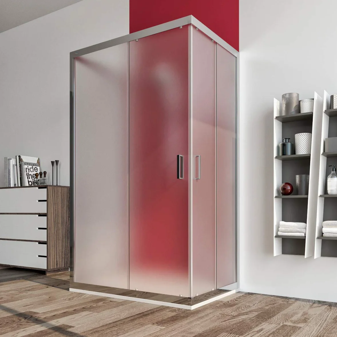 Box doccia cabina 3 tre lati 80x100x80 cm porta scorrevole vetro anticalcare opaco 6mm. Palma