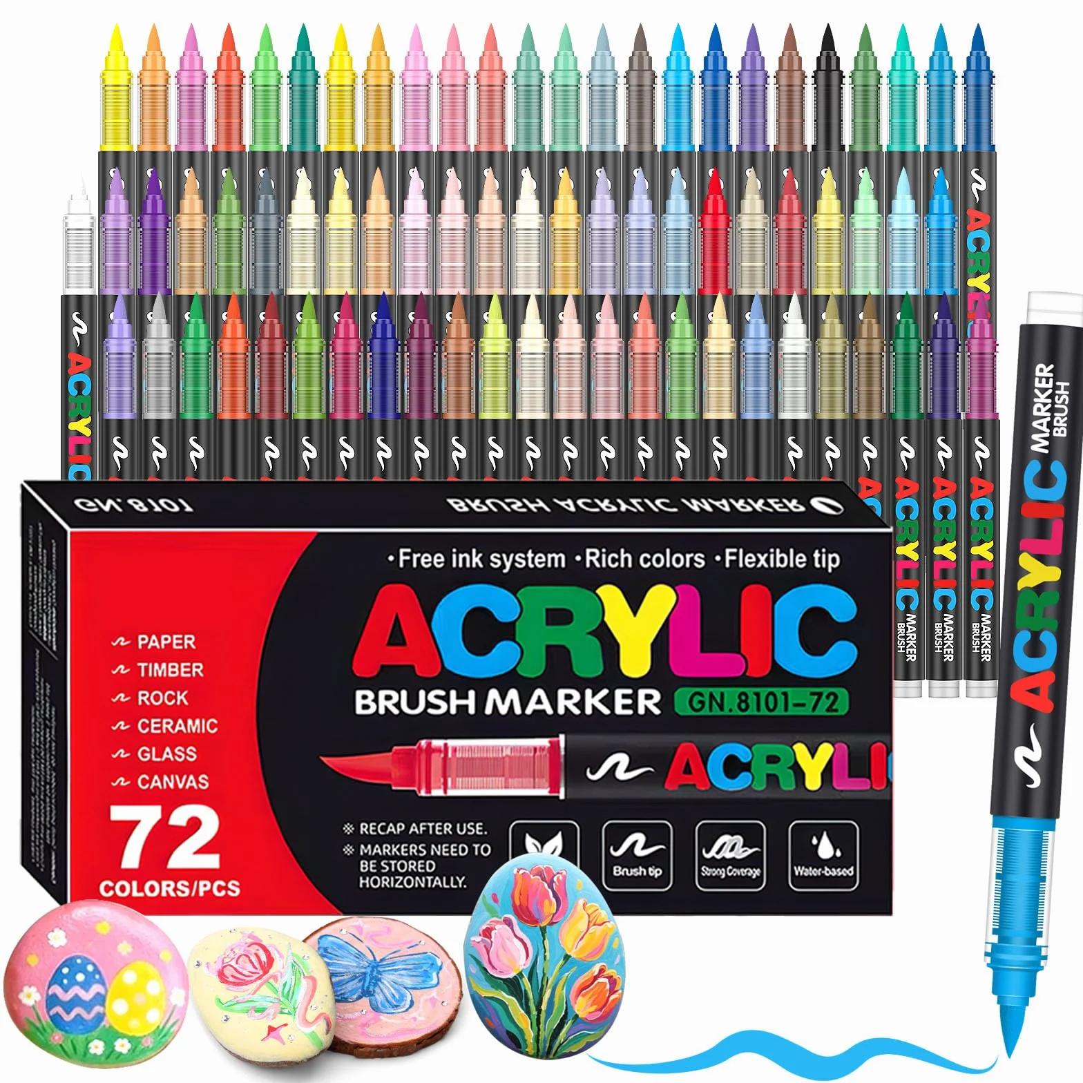 Melifluo Pennarelli Acrilici a Punta a Pennello, Set 72 Marker Acrilici Impermeabili a Base d'Acqua per Sassi Vetro Ceramica Legno e Tessuto, Colori Acrilici Asciugatura Rapida per Adulti e Fai-da-Te