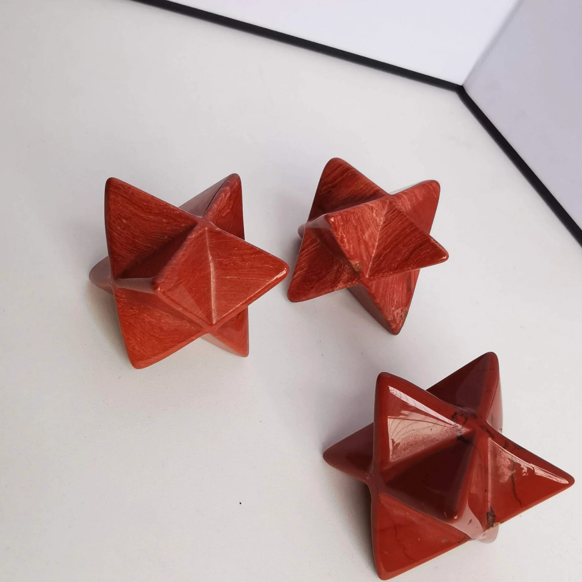 Diaspro Rosso Naturale Merkaba 1 Pollice, Protezione Meditazione Generatore Energia Guarigione Chakra Stella Sei Punte