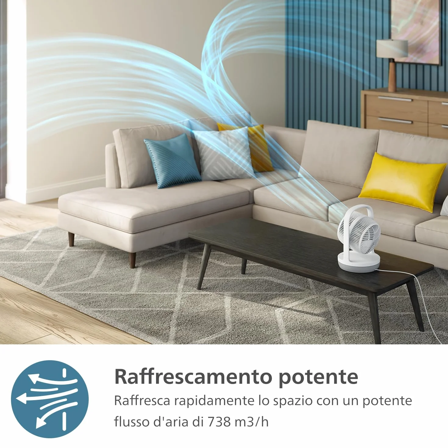 Philips Serie 2000 Ventilatore da Tavolo 23 dB Circolatore d'Aria Timer 12 Ore CX2050 Bianco Ricondizionato