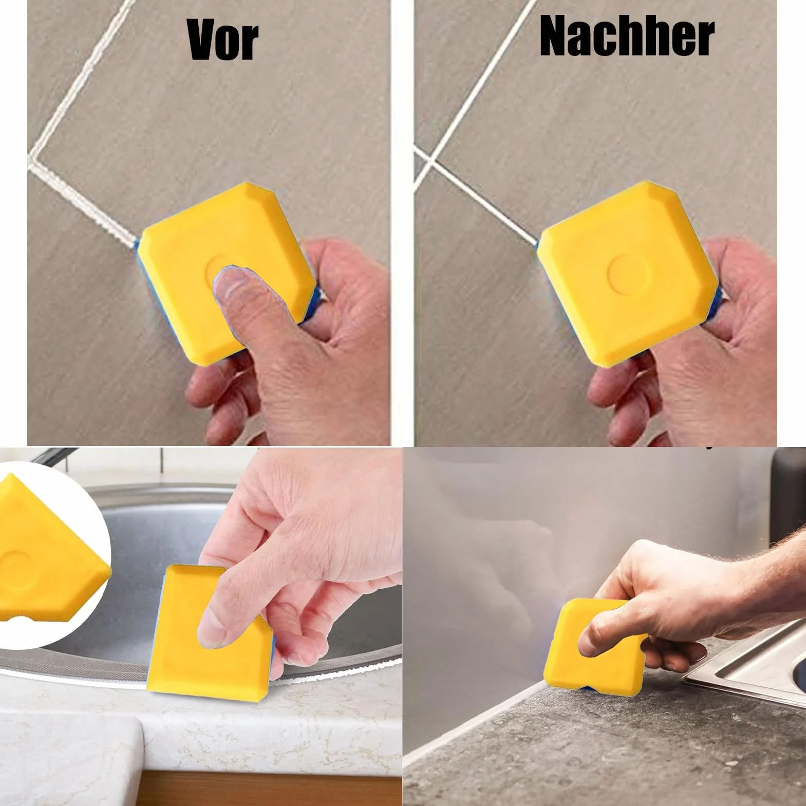 Set di utensili per la rimozione del silicone, 15 pezzi, con pastiglie in silicone intercambiabili, ugelli di tenuta per cucina, bagno, pavimento, lavandino, finestre
