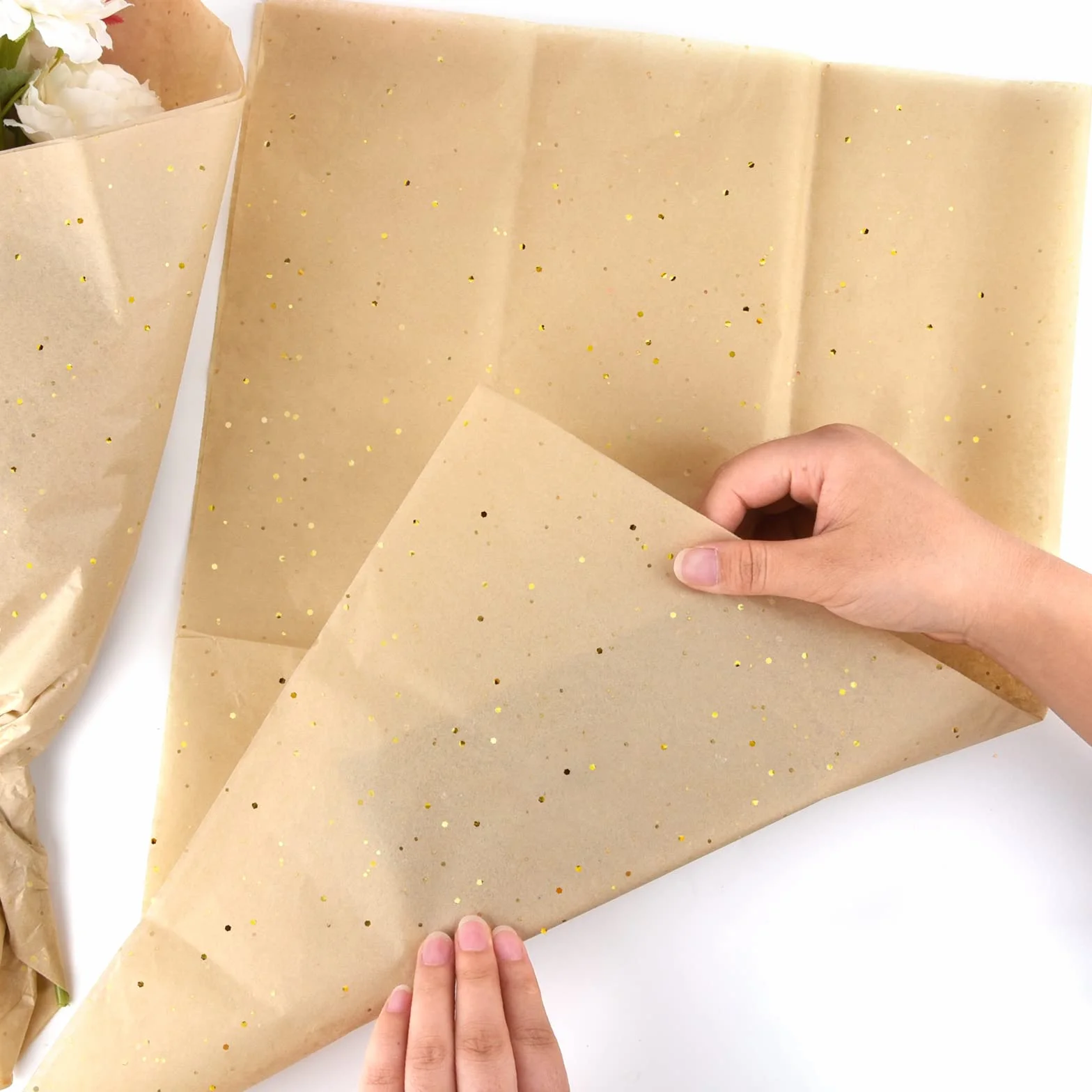 ASTARON Carta Velina Glitterata per Incartare 50x66cm, Carta Glitterata Fogli di Carta Velina Marrone per Confezioni Bouquet Natale Compleanno Confezioni Regalo Artigianato Forniture 10 Fogli