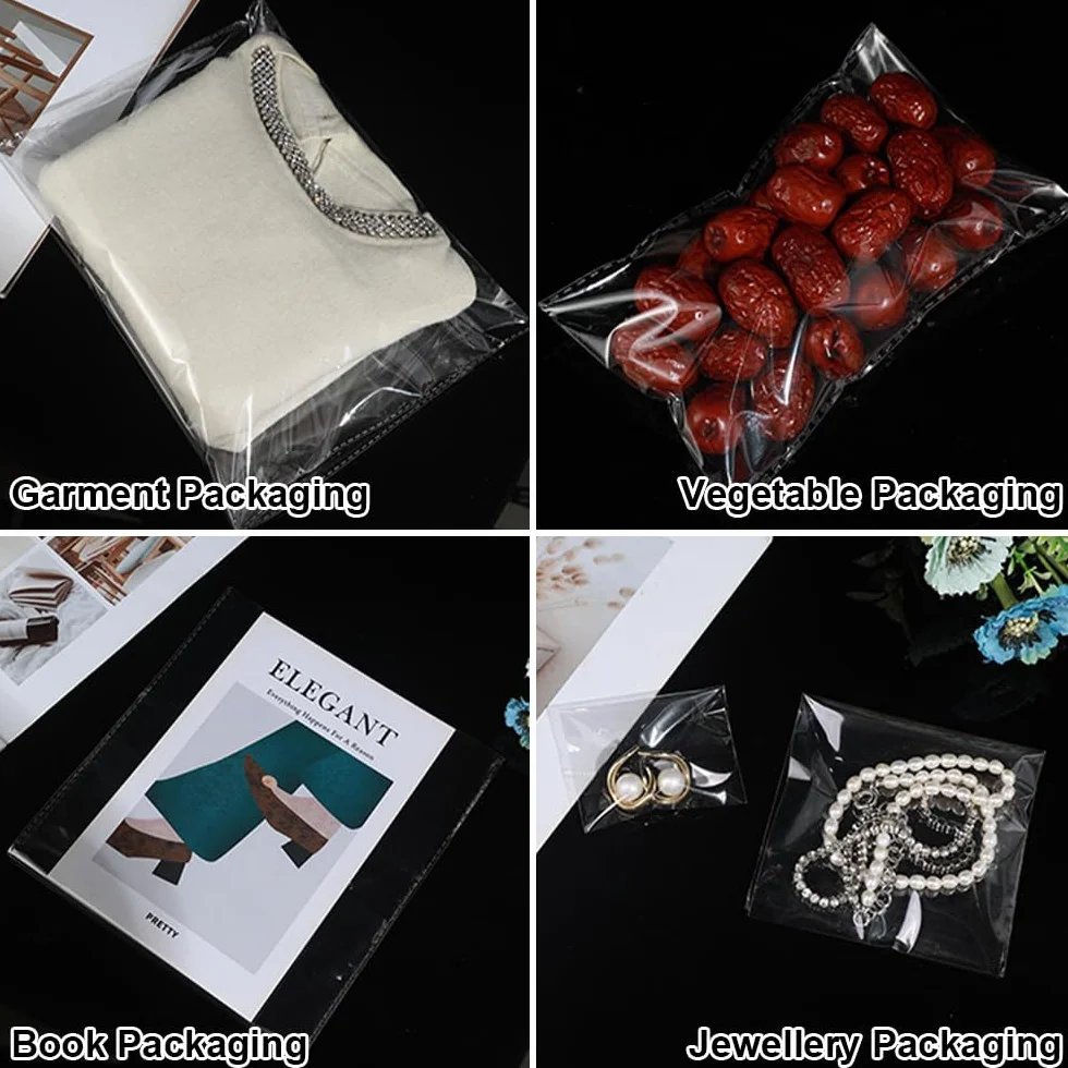 200 Pezzi Sacchetti di Cellophane Autoadesivi Rettangolare, 20×15cm Bustine Alimentari Trasparenti Autoadesivi, Sacchettini Cellophane OPP Plastica per Biscotti, Caramelle, Regalo e Gioielli