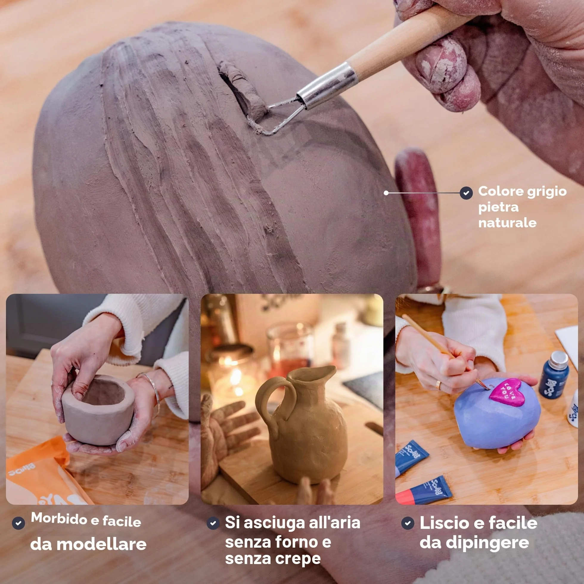 Sculpd Argilla secca all'aria di alta qualità, 1 kg, borsa in ceramica per adulti, argilla da modellare morbida, argilla autoindurente, adatta per progetti artistici e artigianali, ceramica per