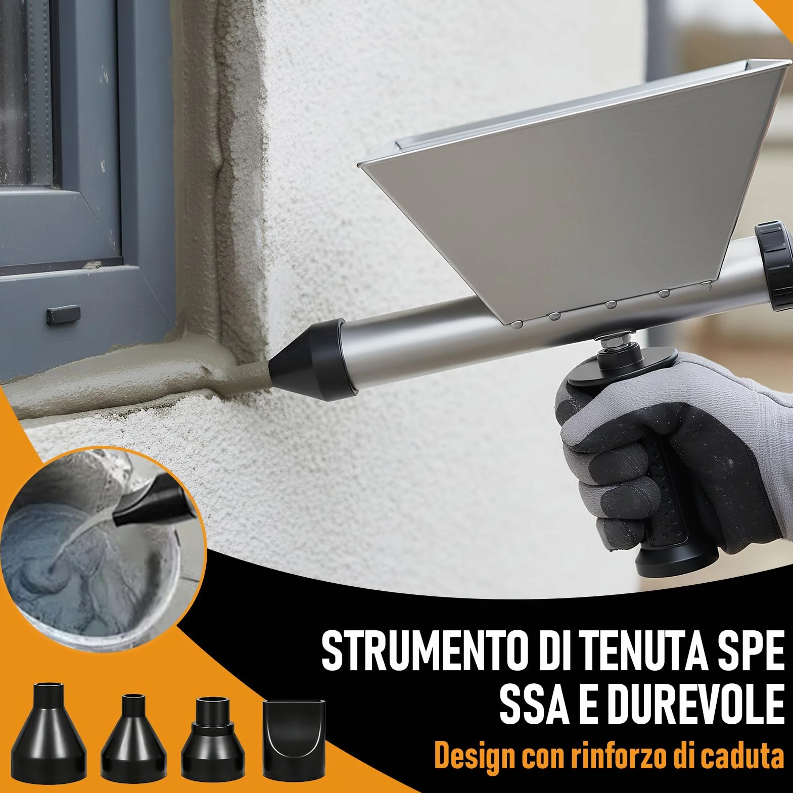 Siringa Elettrica per Malta con 8 Ugelli Rimovibili+2 Manici Antiscivolo, Pistola per Malta Elettrica Portatile, Miscelatore per Malta per Giunti di Malta Muri e Pavimenti in Pietra
