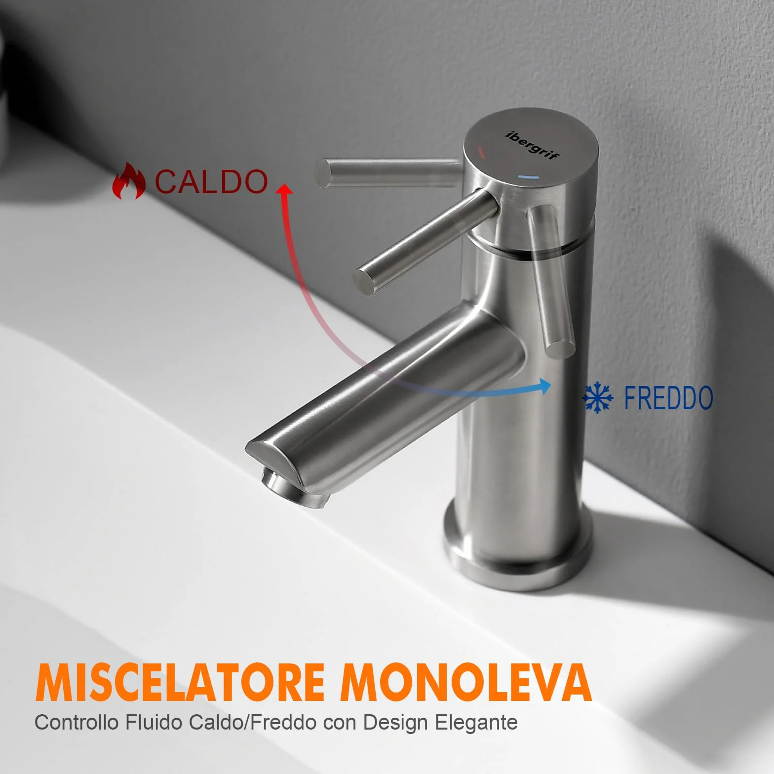 Ibergrif Rubinetto Bagno Lavabo Monocomando, Design Moderno in Acciaio Inox Antimpronta Grigio, Facile Installazione, M11103