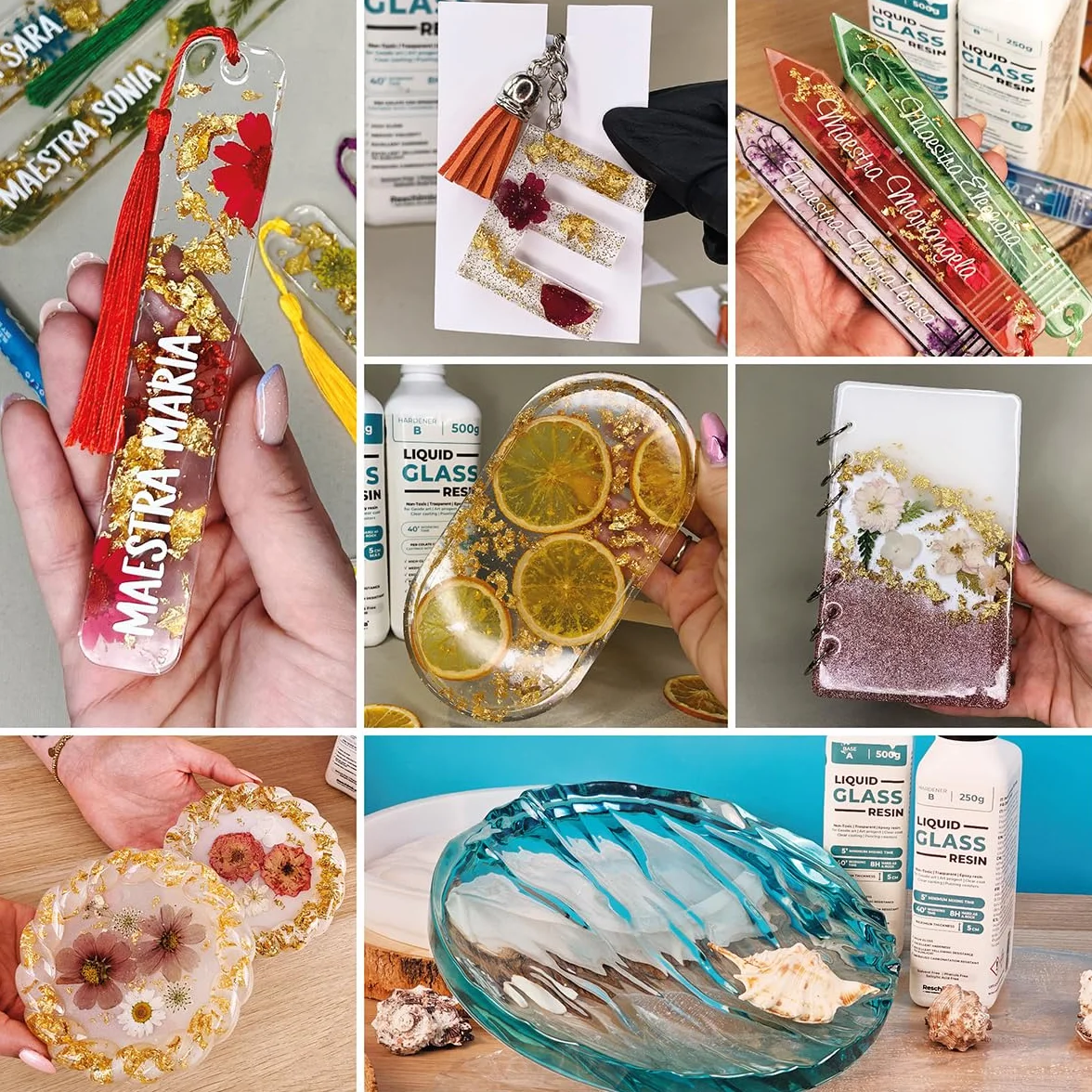 Resina epossidica trasparente, effetto vetro - Perfetta per bricolage, gioielli e modellismo. Colorabile e facile da usare - Liquid Glass Resin (750 gr)