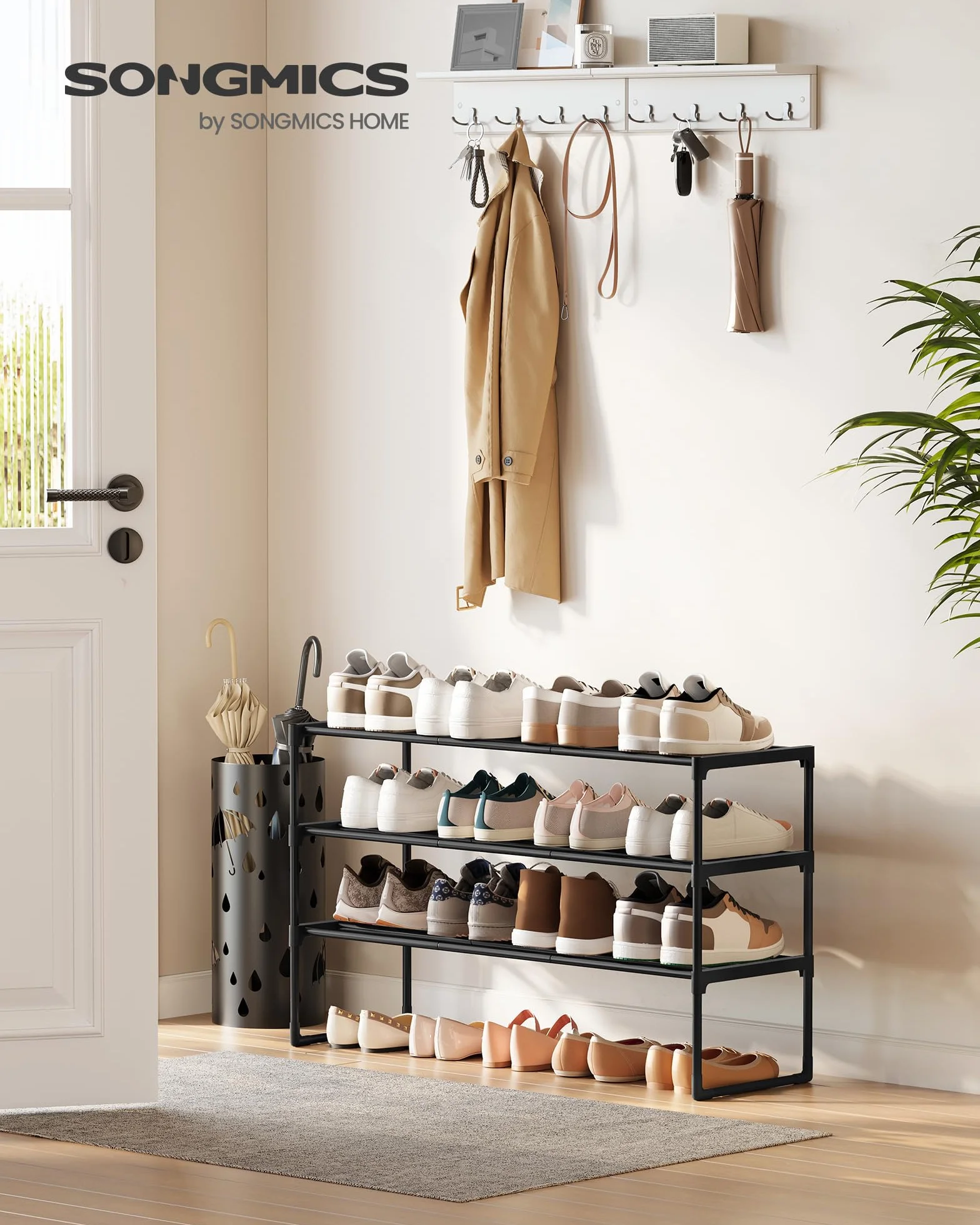 SONGMICS Scarpiera 3 Ripiani Portascarpe Metallo 16-20 Paia Scarpe 30x92x55 cm Nero LSA303B02