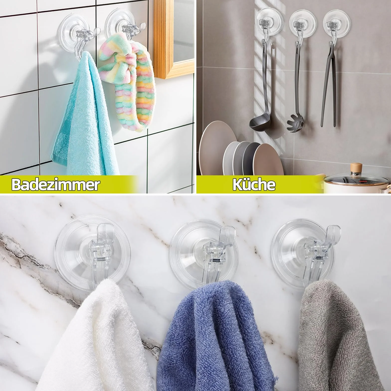 Antimbee 3 Pezzi Ganci a Ventosa Super Resistenti 5KG per Doccia Bagno Cucina Vetro