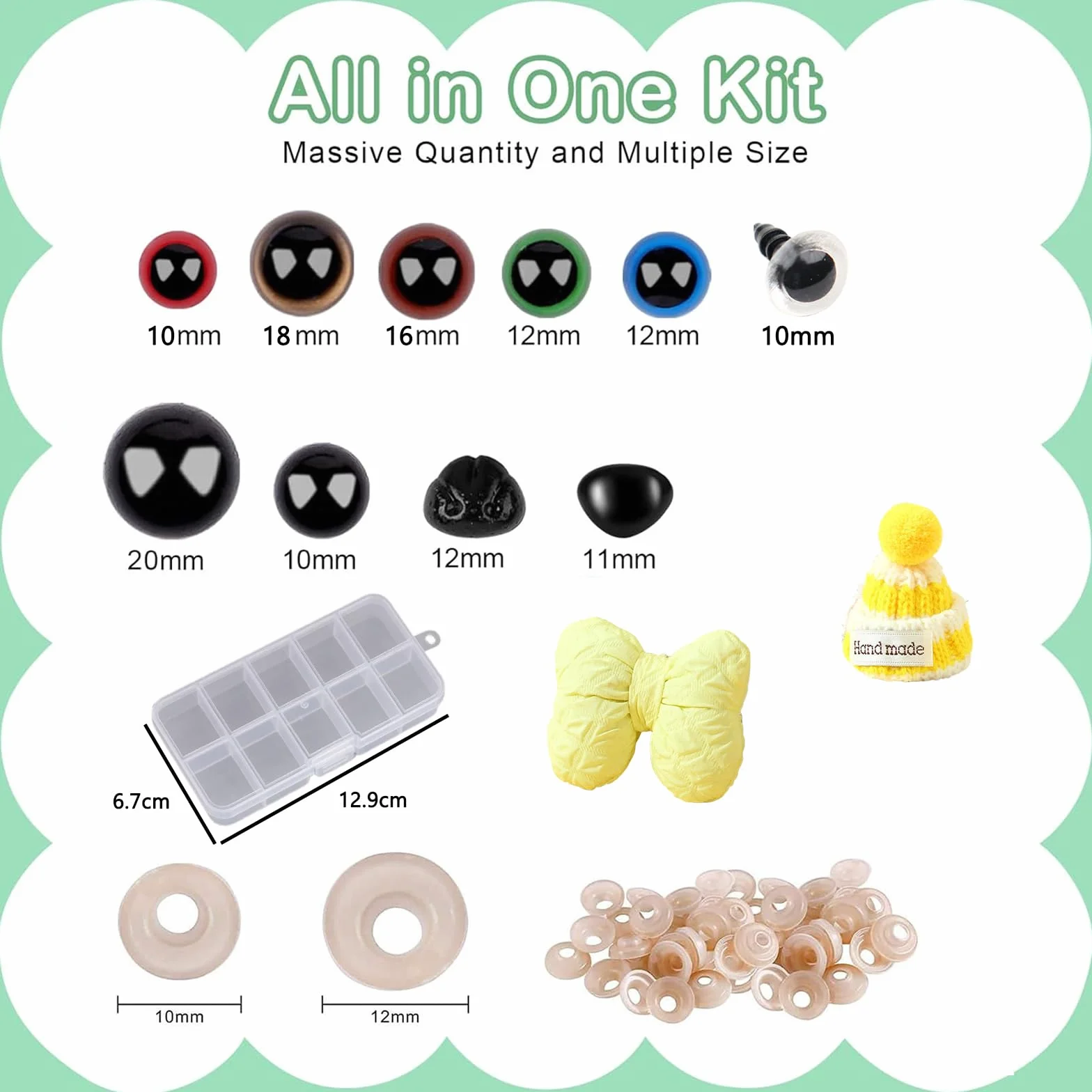 40 Pezzi Occhi di Sicurezza per Animaletti all'Uncinetto (10-20mm) – Occhi Colorati con Sciarpa, Cappello & Pacchetto per Bambola, Peluche, Accessorio per Uncinetto & Materiale per Fai da Te