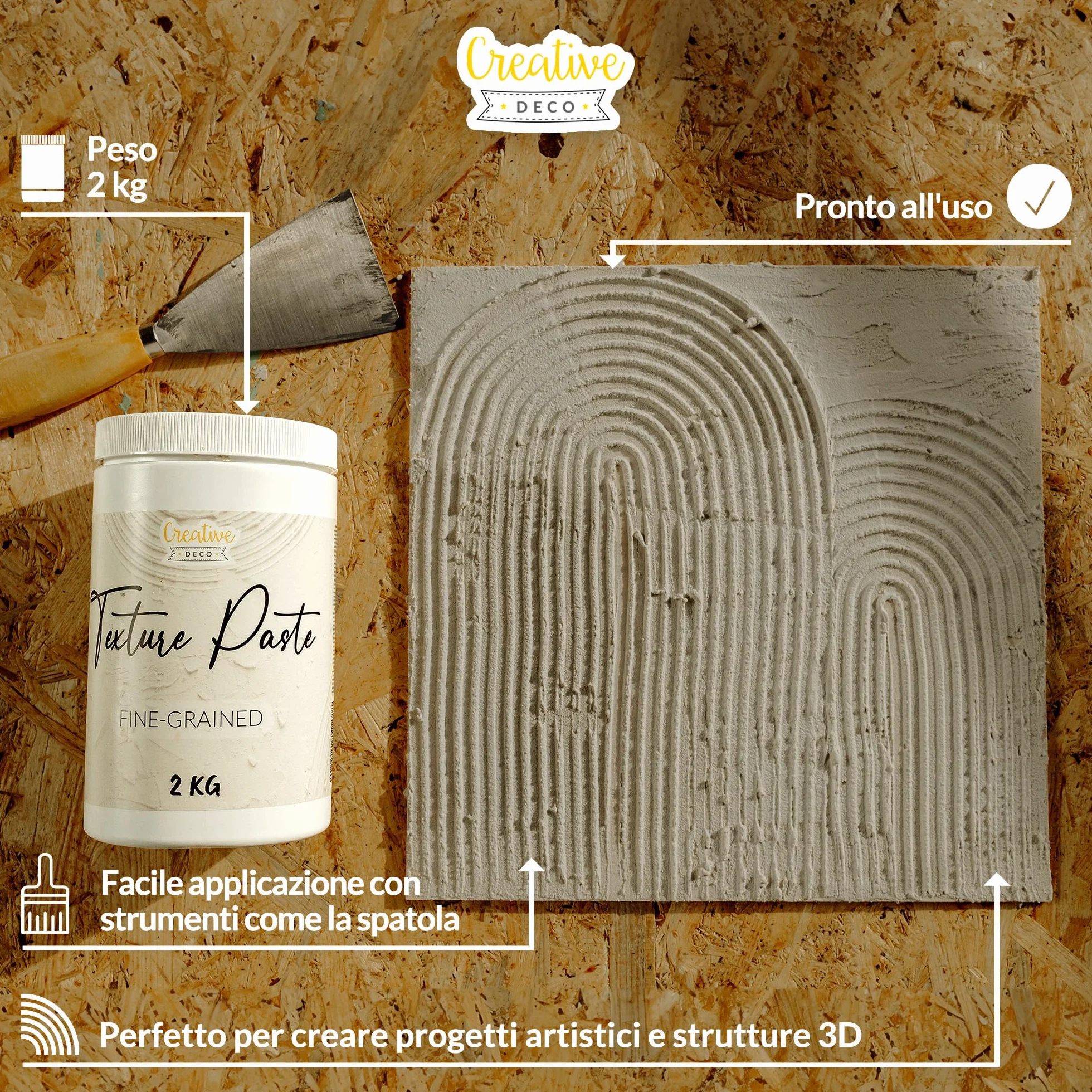 Creative Deco Pasta Strutturale a Grana Fine 2kg Massa Bianca Pasta Modellabile per Progetti Artistici Pittura Acrilica | Strutturale per Arte Facile da Usare per Creare Effetti 3D | Struttura Sabbia