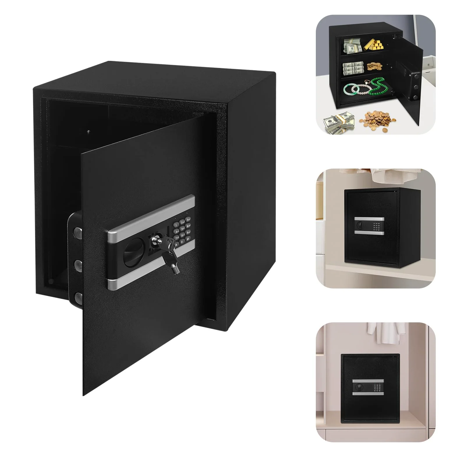 Cassaforte ignifuga in acciaio da 15", cassaforte digitale, cassaforte per la casa con allarme, sicurezza a 3 livelli, grande, cassetta porta denaro per gioielli, contanti e documenti
