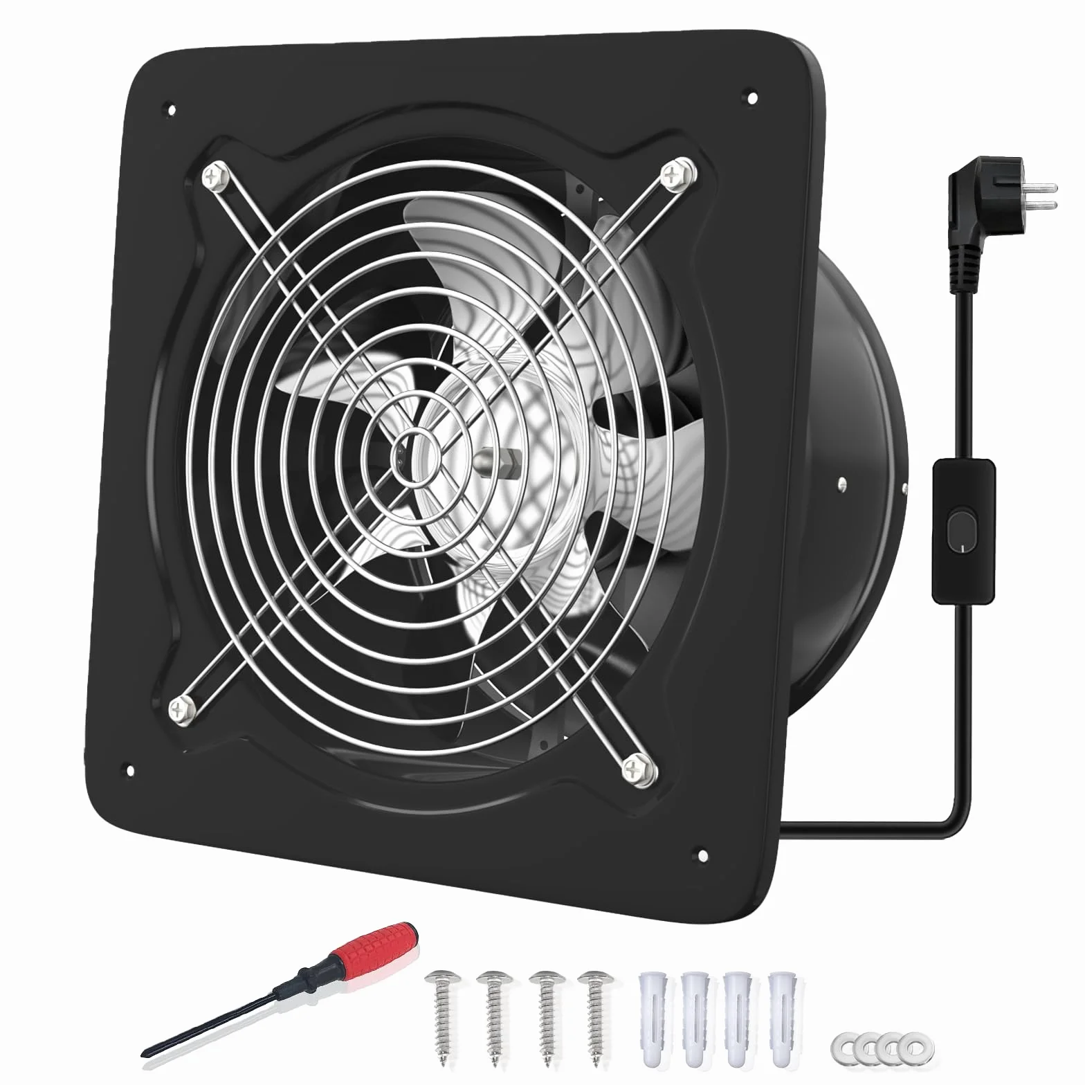 FanGoFast 150mm Ventola Aspirazione Bagno 525 m³/h Aspiratore Industriale Estrattore Ventilazione, Circolazione dell'aria con Spina EU per Cucina Ufficio Serra Garage (Nero, 150mm)