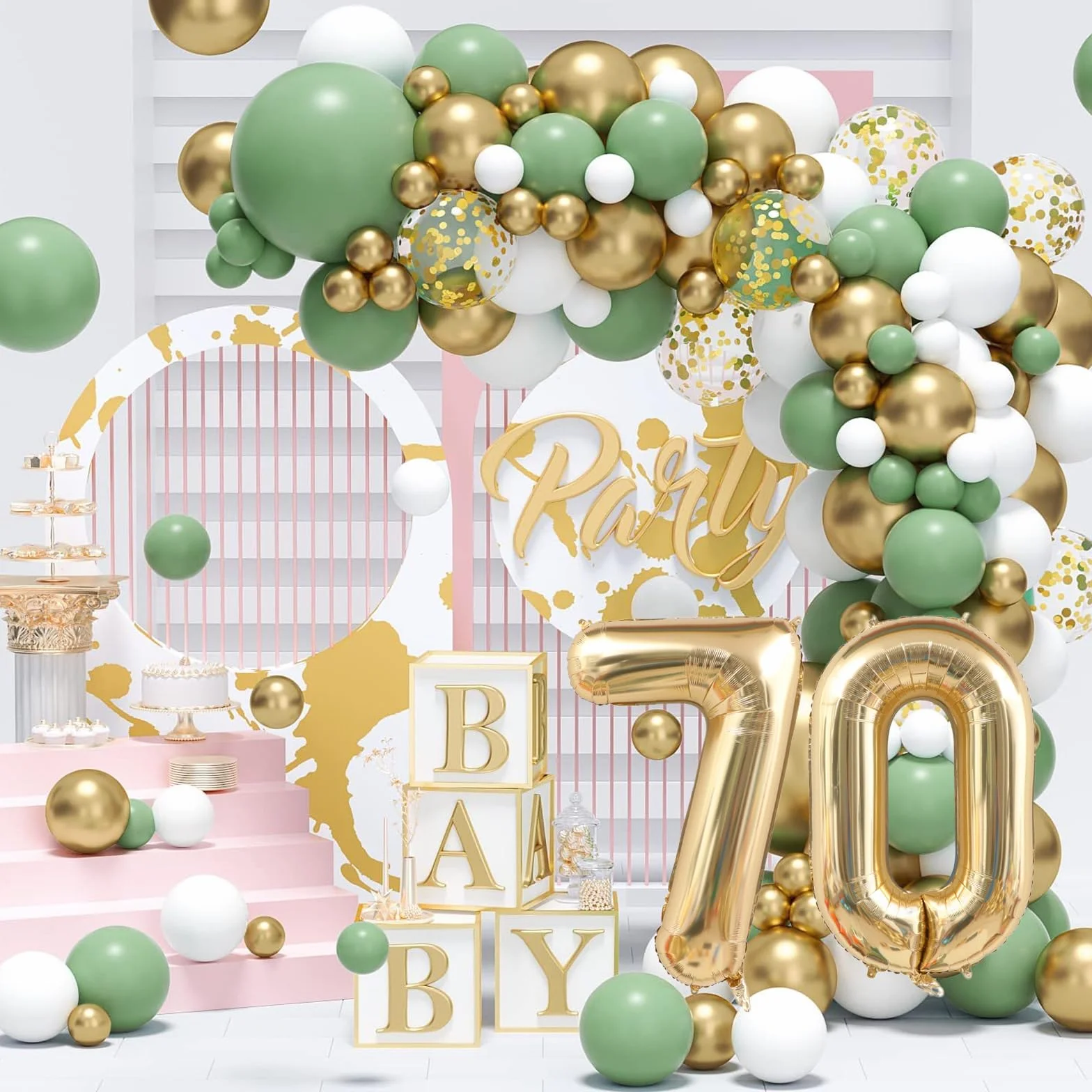 70° Compleanno Ghirlanda Palloncini Decorazione Verde Oro per Uomini e Donne