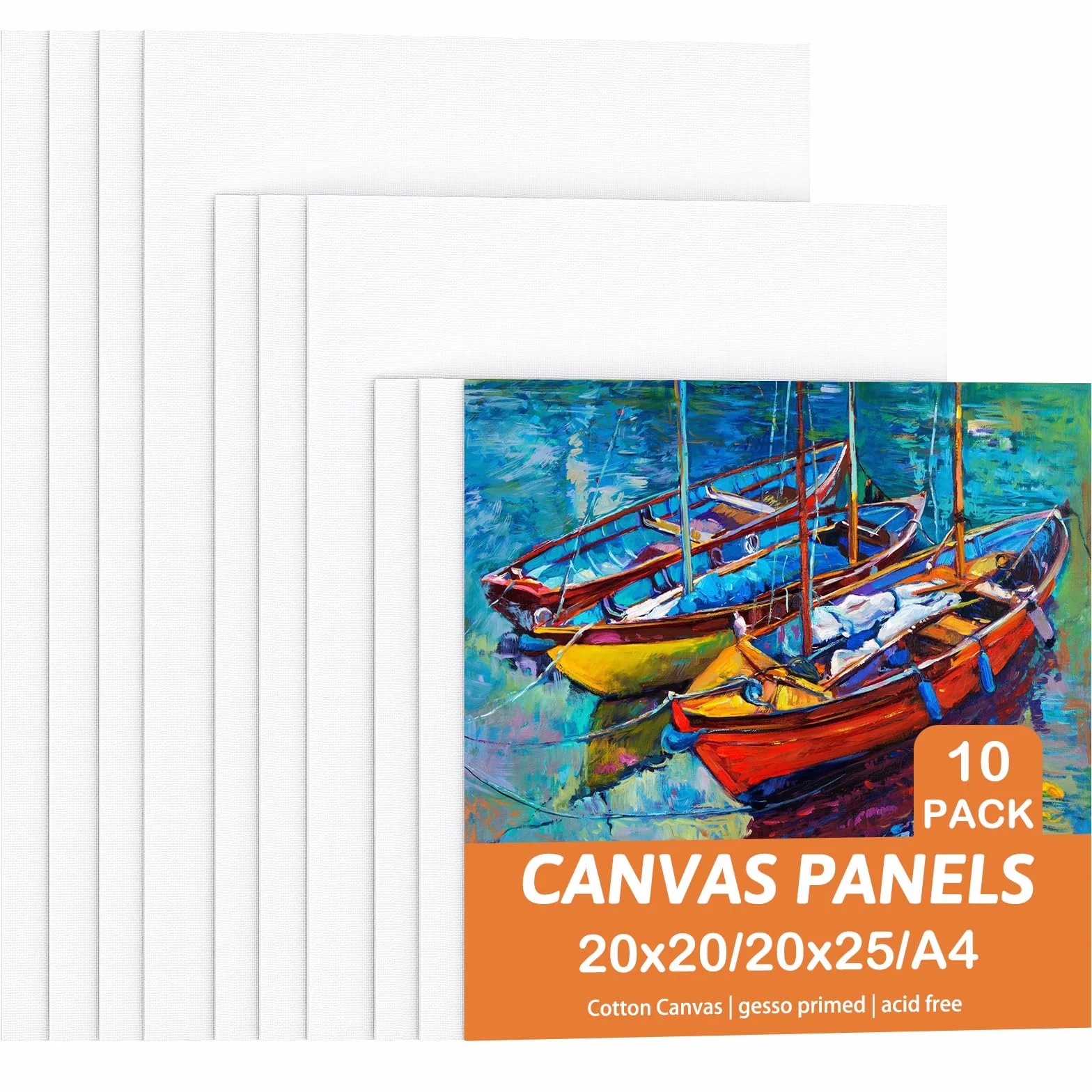 (10 Pezzi) Tela per Dipingere, Set di Tele da Dipingere, 20x20cm, 20x25cm, A4 (21x29,7cm), Cotone Telo Bianco per Olio ed Acrilico per Dipingere Ideali per Principianti, Artisti e Studenti.