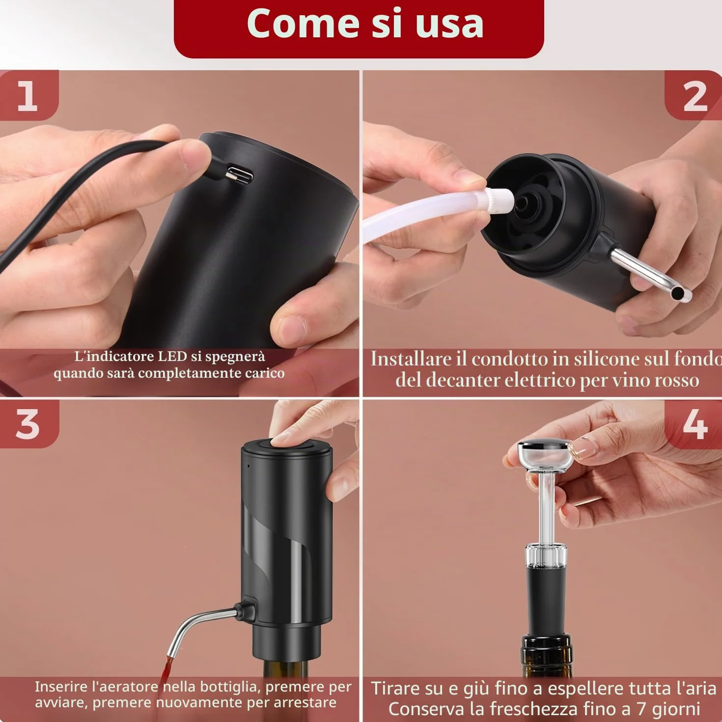 ZOYIDOUX Cavatappi elettrico ricaricabile,Apribottiglie Vino Elettrico,appuntamenti e amanti del vino (4 in 1 Kit regalo,ricaricabile)