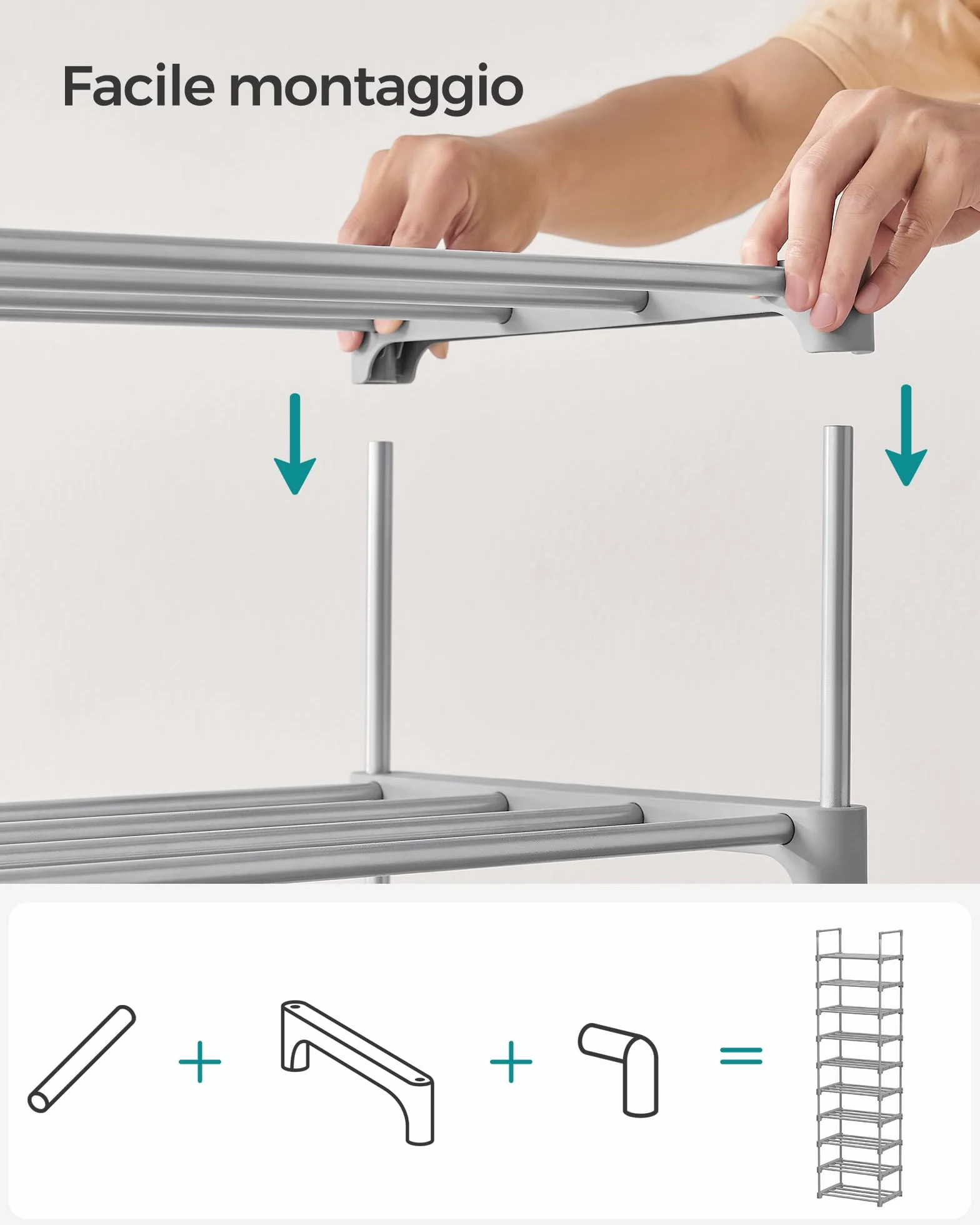 SONGMICS Scarpiera 10 Ripiani Grande Scaffale Portascarpe Metallo 45x30x174 cm Grigio