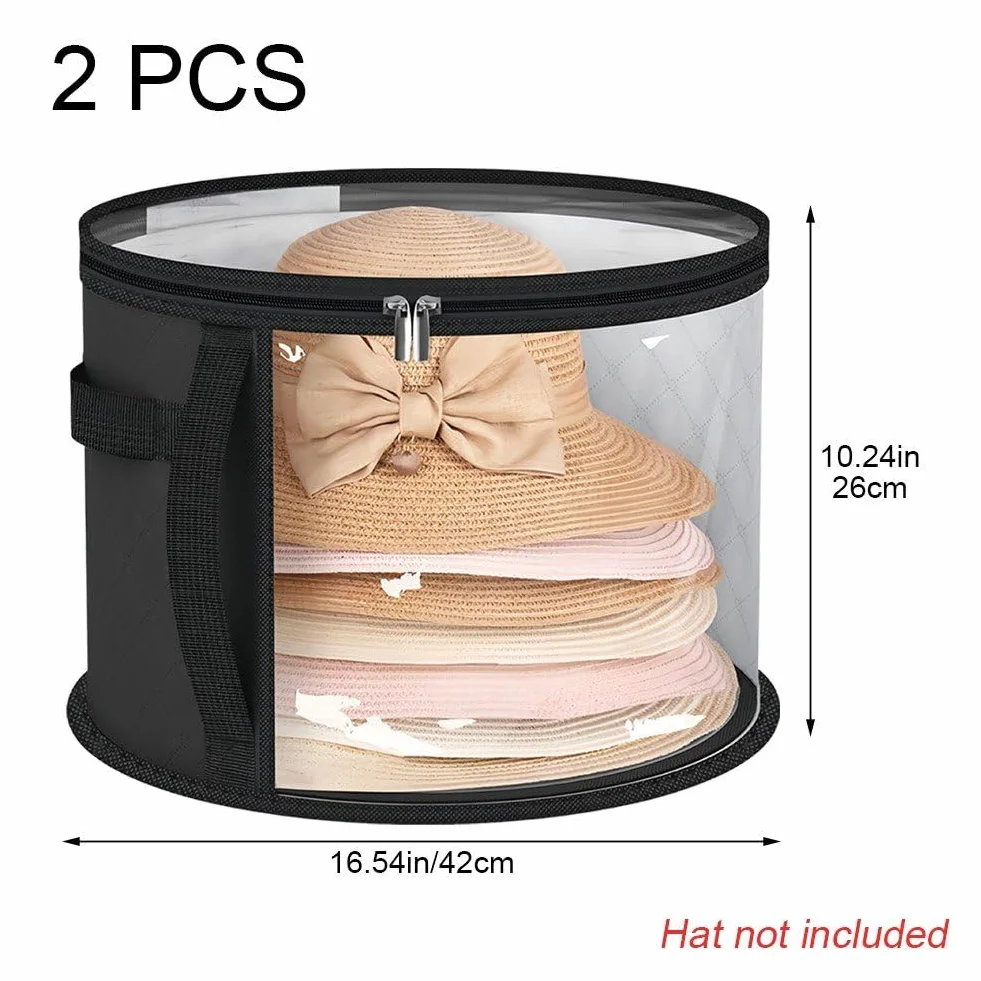 Scatola per Cappelli, Scatola Portaoggetti per Cappelli, Contenitore per Borse Organizer per Cappelli Rotondi 2 Pezzi, Scatole per Cappelli Viaggio, Organizzatore Pieghevole