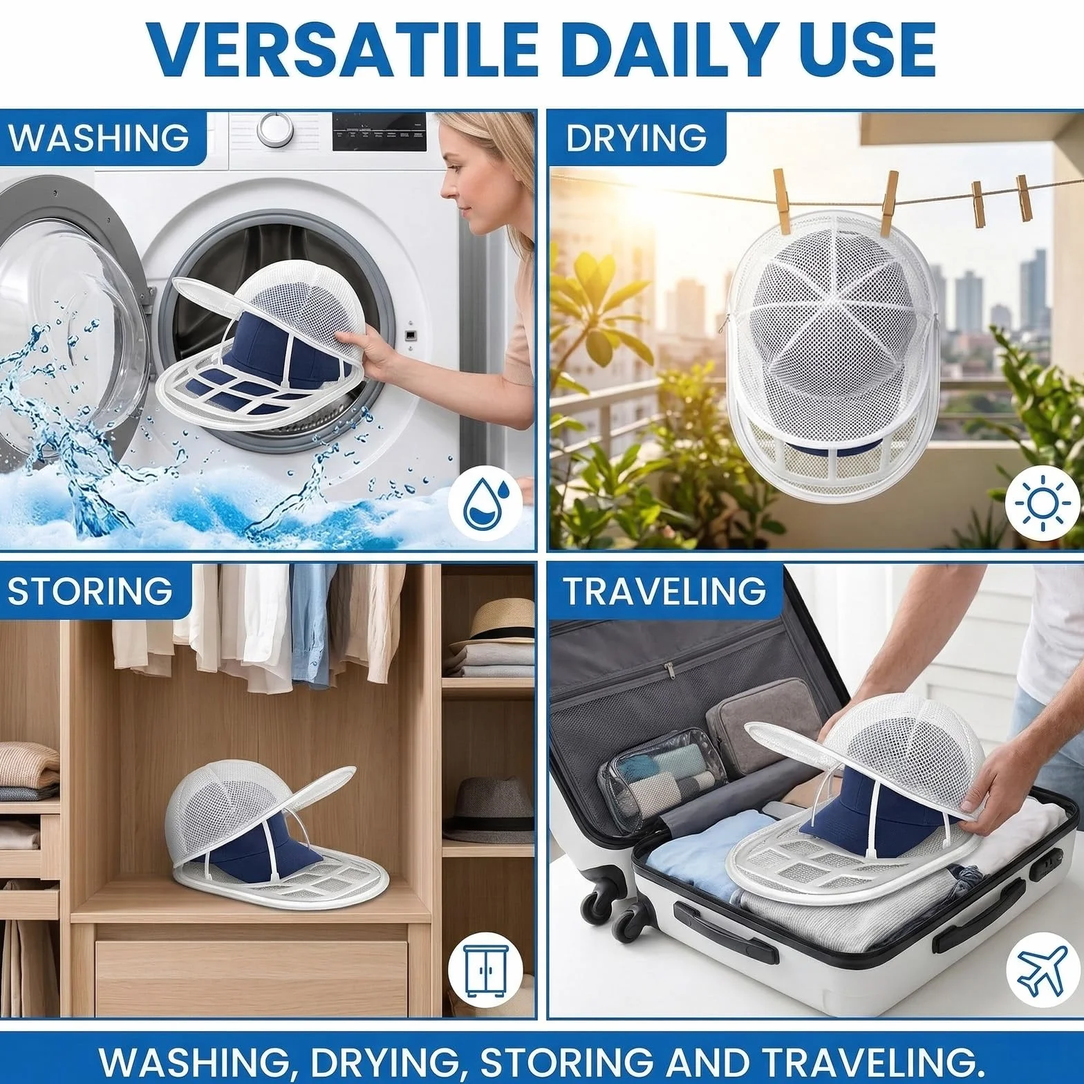 Porta Cappellini con Visiera per Lavatrice e Lavastoviglie, Supporto Porta Cappelli in Plastica Resistente, Bianco